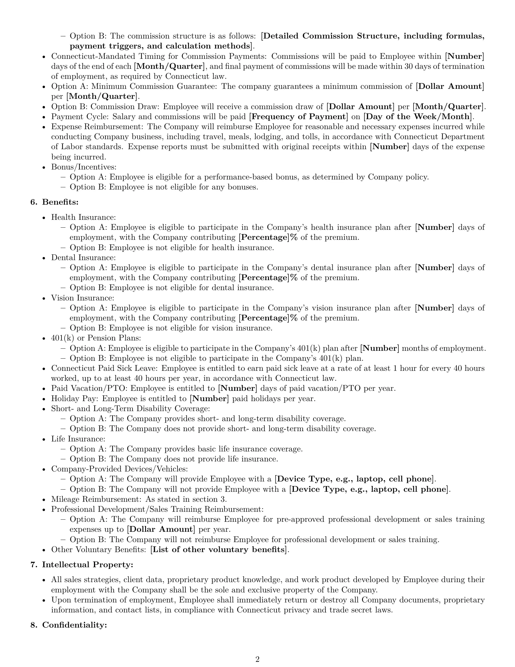 Preview page 2 of Free Connecticut sales representative employment contract template