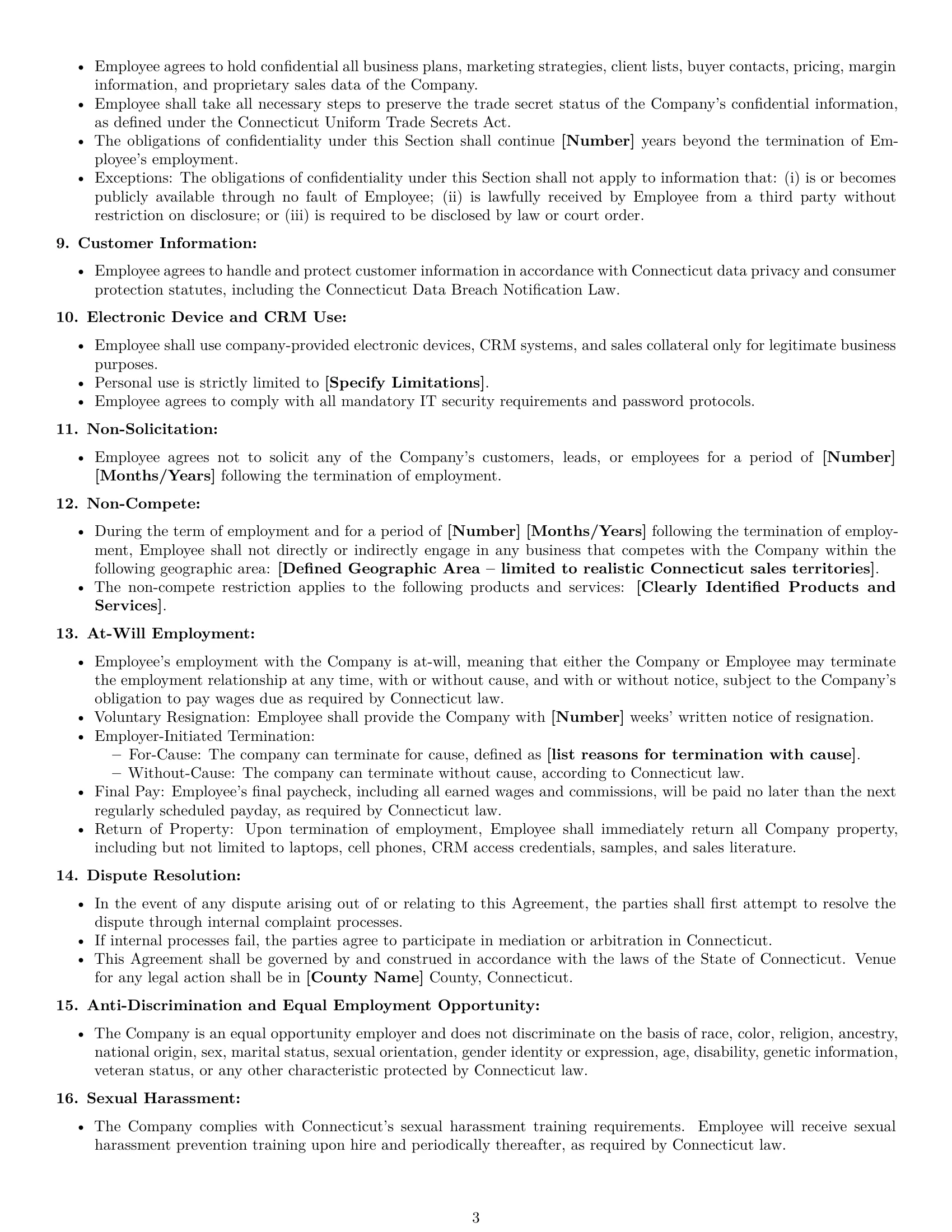 Preview page 3 of Free Connecticut sales representative employment contract template
