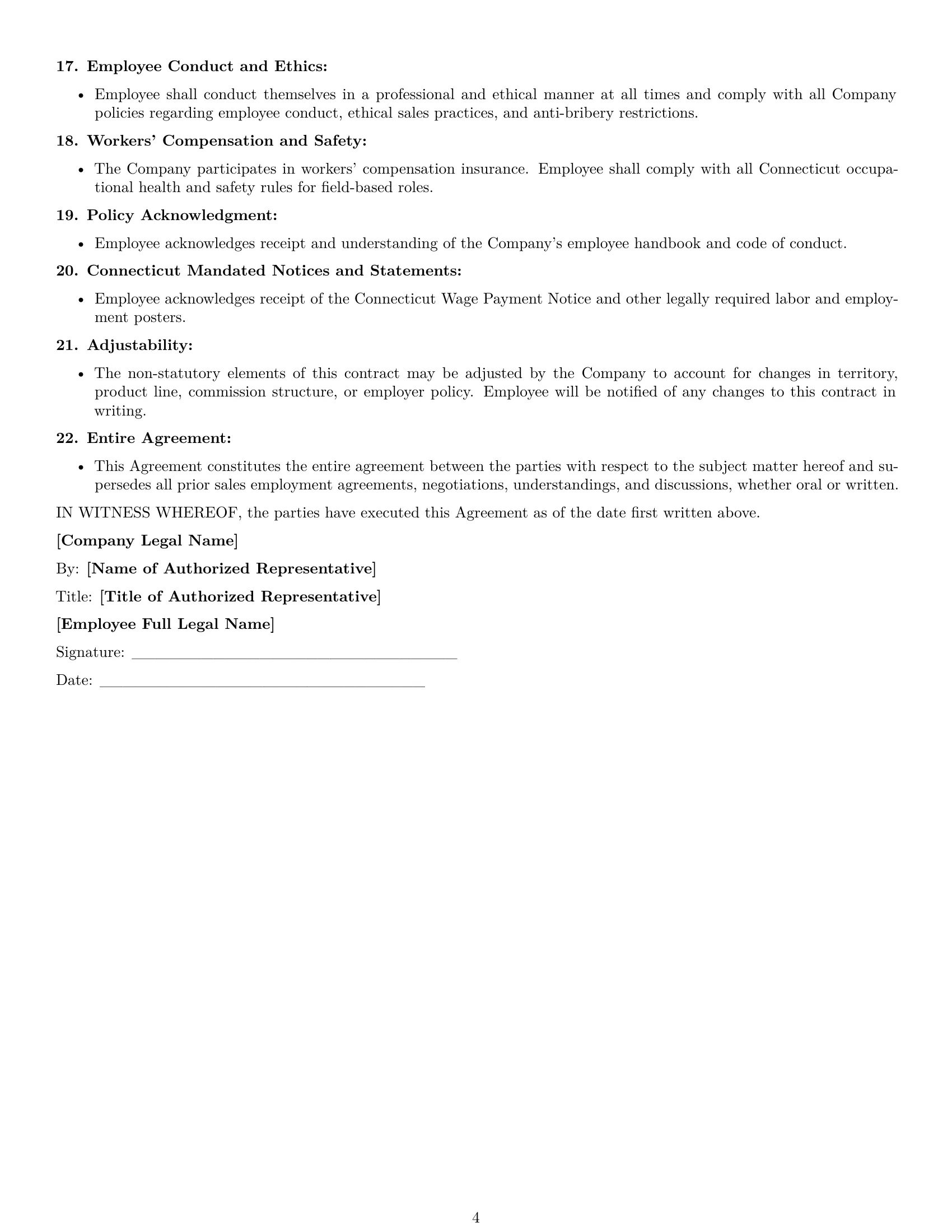Preview page 4 of Free Connecticut sales representative employment contract template