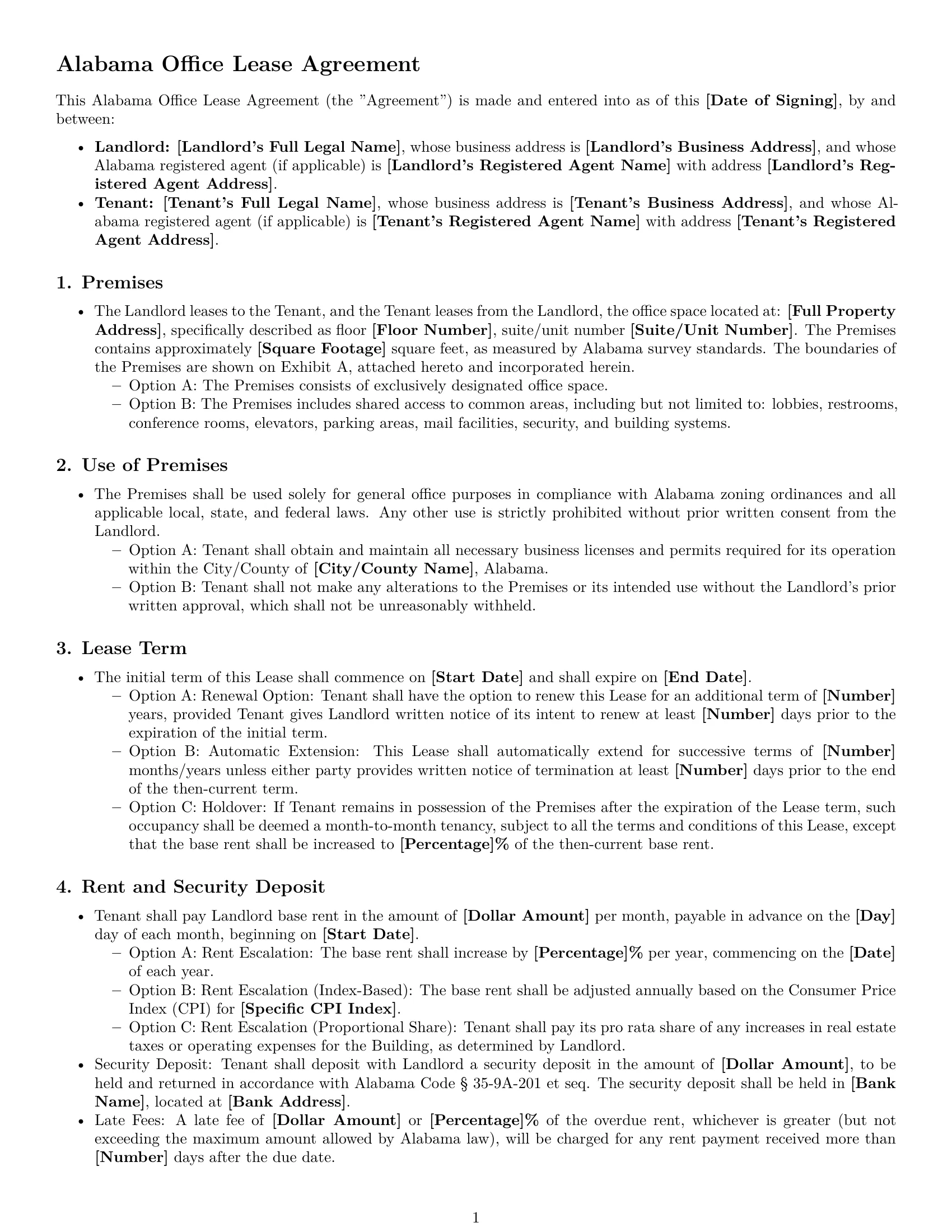 Preview page 1 of Free Alabama office lease agreement template