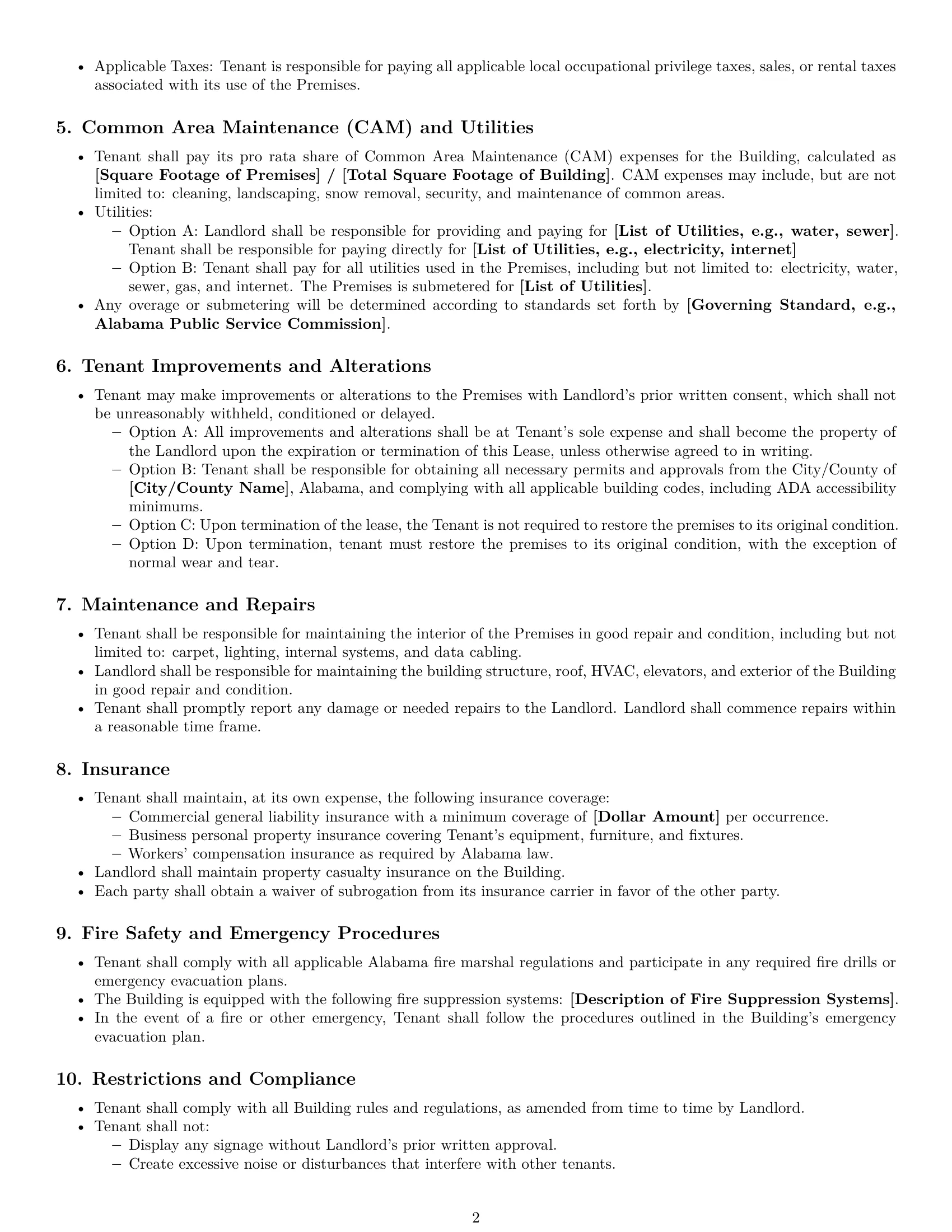 Preview page 2 of Free Alabama office lease agreement template