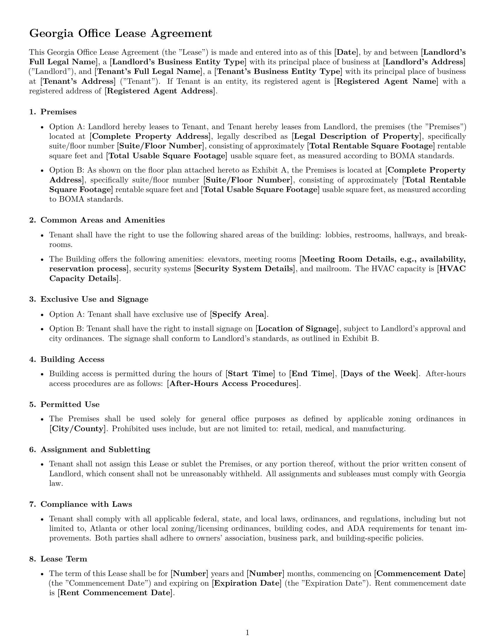 Preview page 1 of Free Georgia office lease agreement template