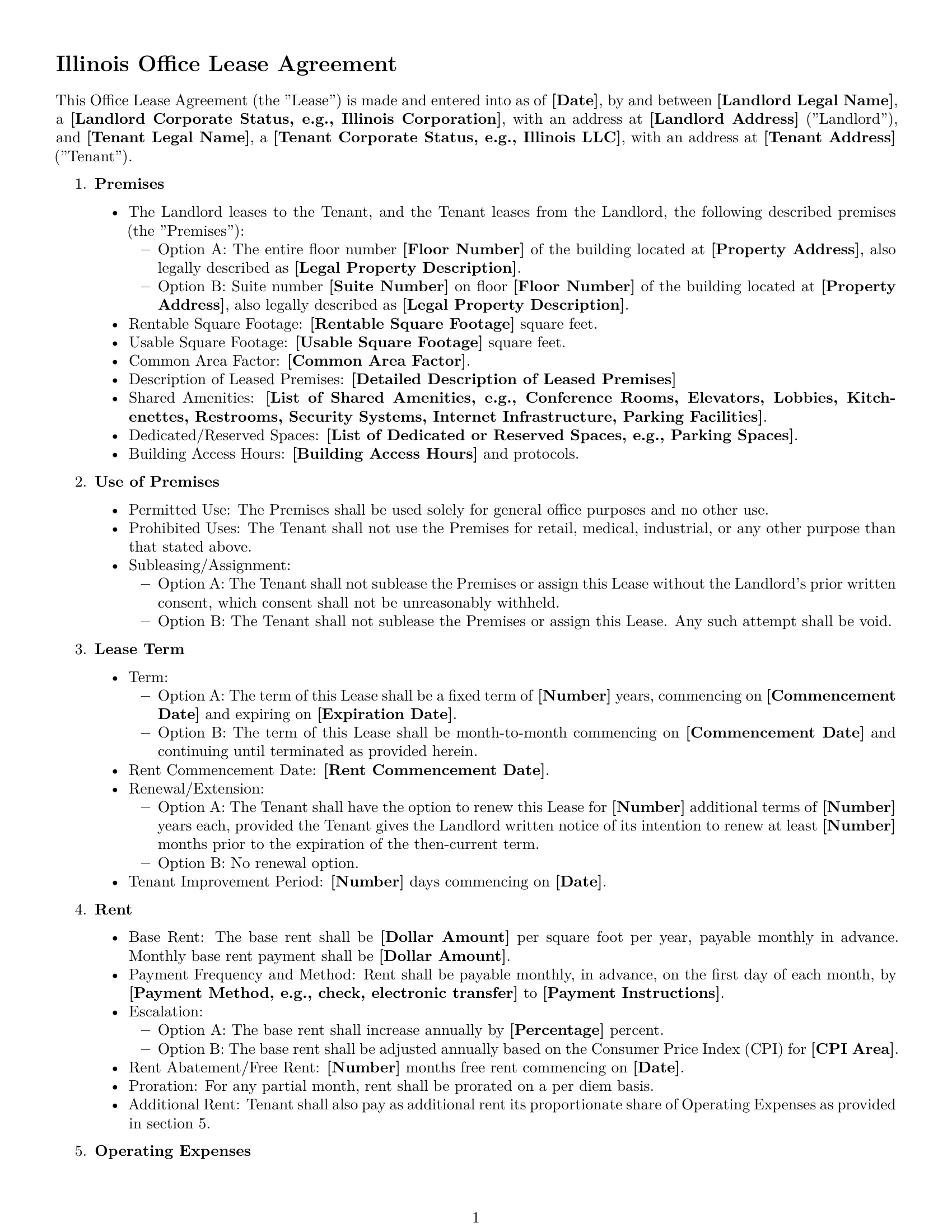 Preview page 1 of Free Illinois office lease agreement template
