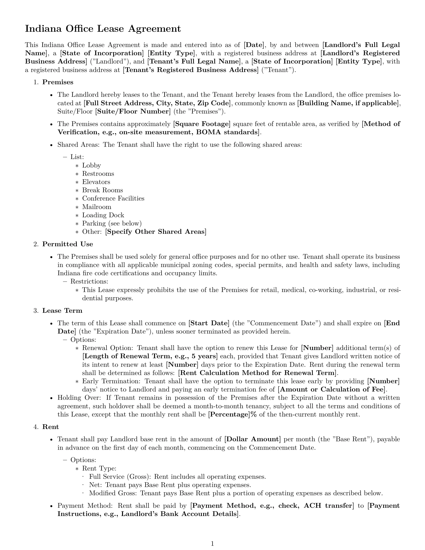 Preview page 1 of Free Indiana office lease agreement template