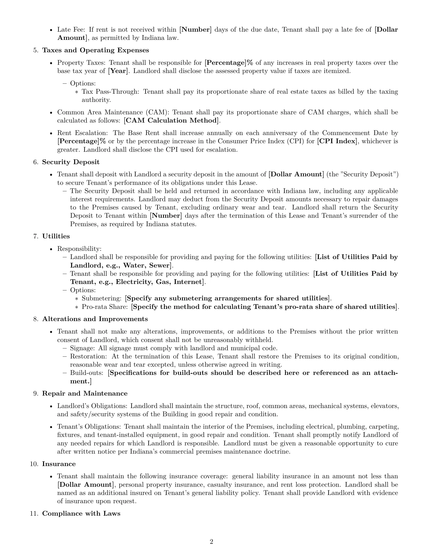 Preview page 2 of Free Indiana office lease agreement template