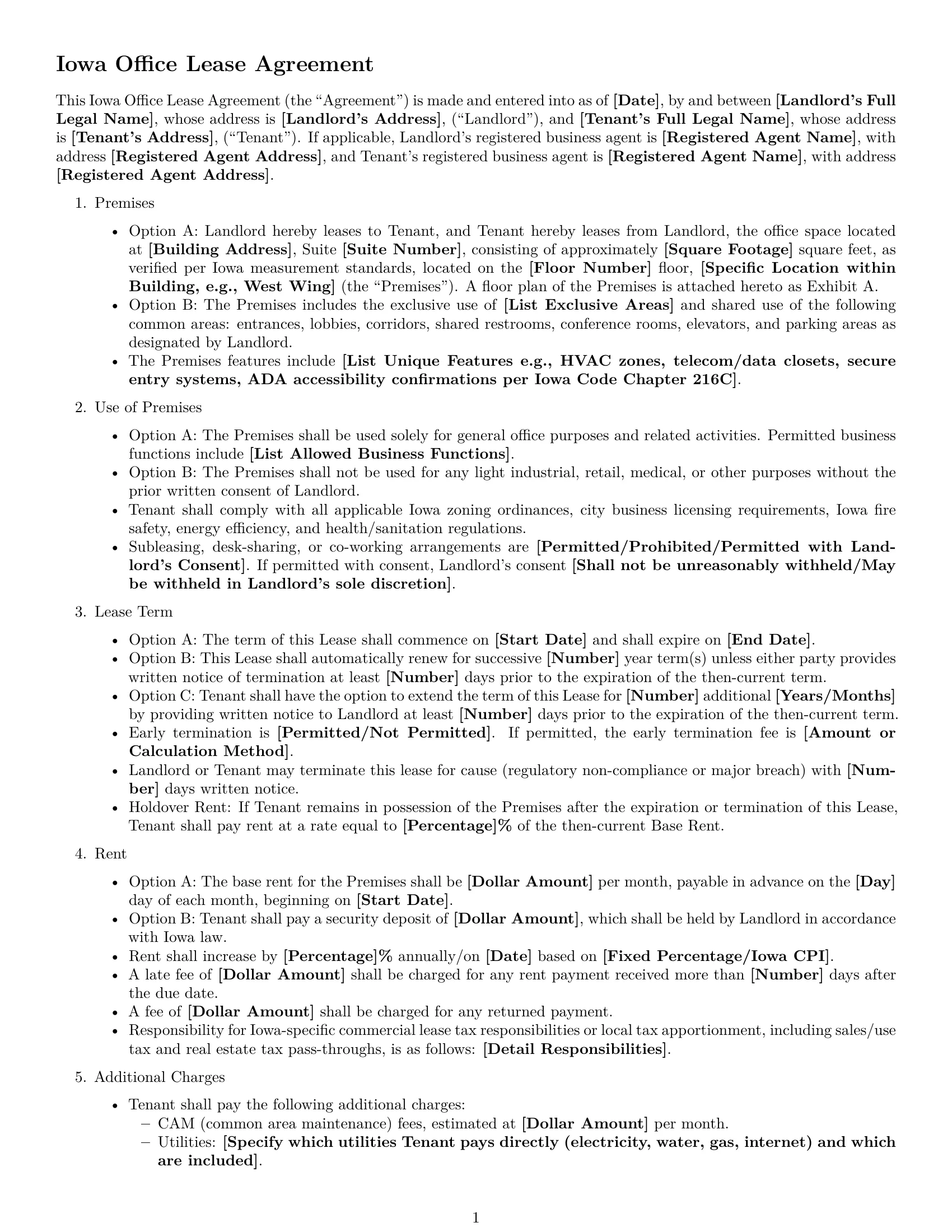 Preview page 1 of Free Iowa office lease agreement template