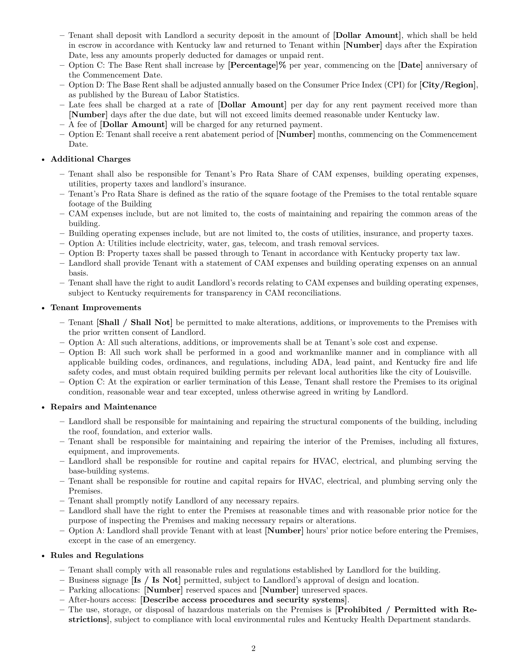 Preview page 2 of Free Kentucky office lease agreement template