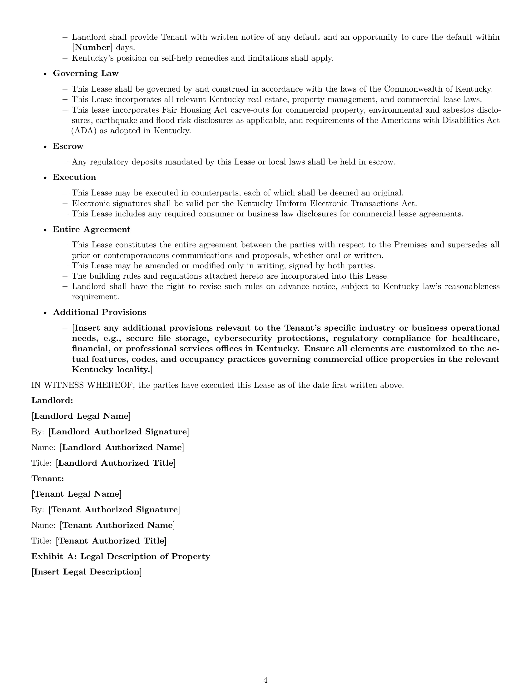 Preview page 4 of Free Kentucky office lease agreement template