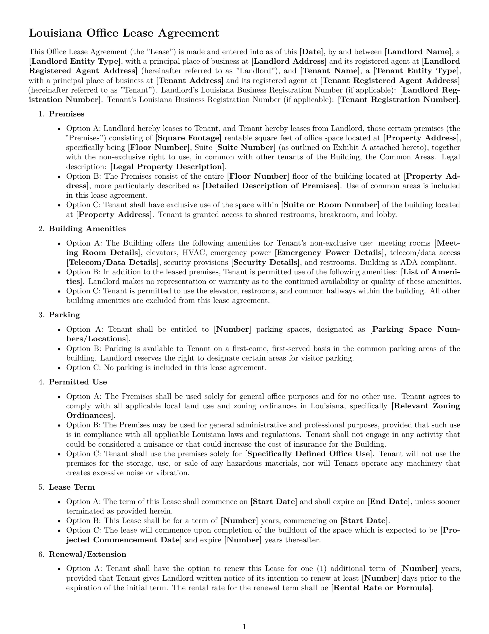 Preview page 1 of Free Louisiana office lease agreement template