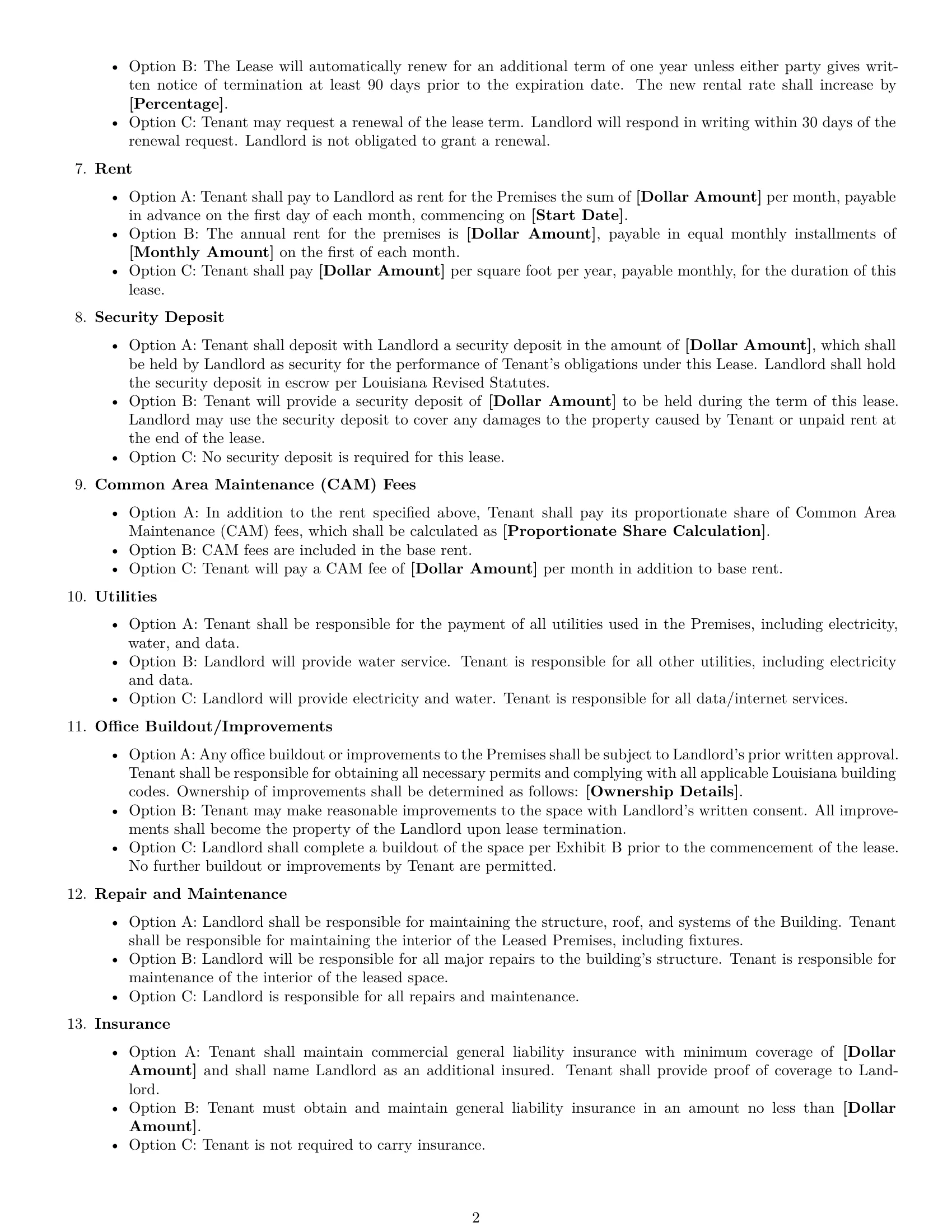 Preview page 2 of Free Louisiana office lease agreement template