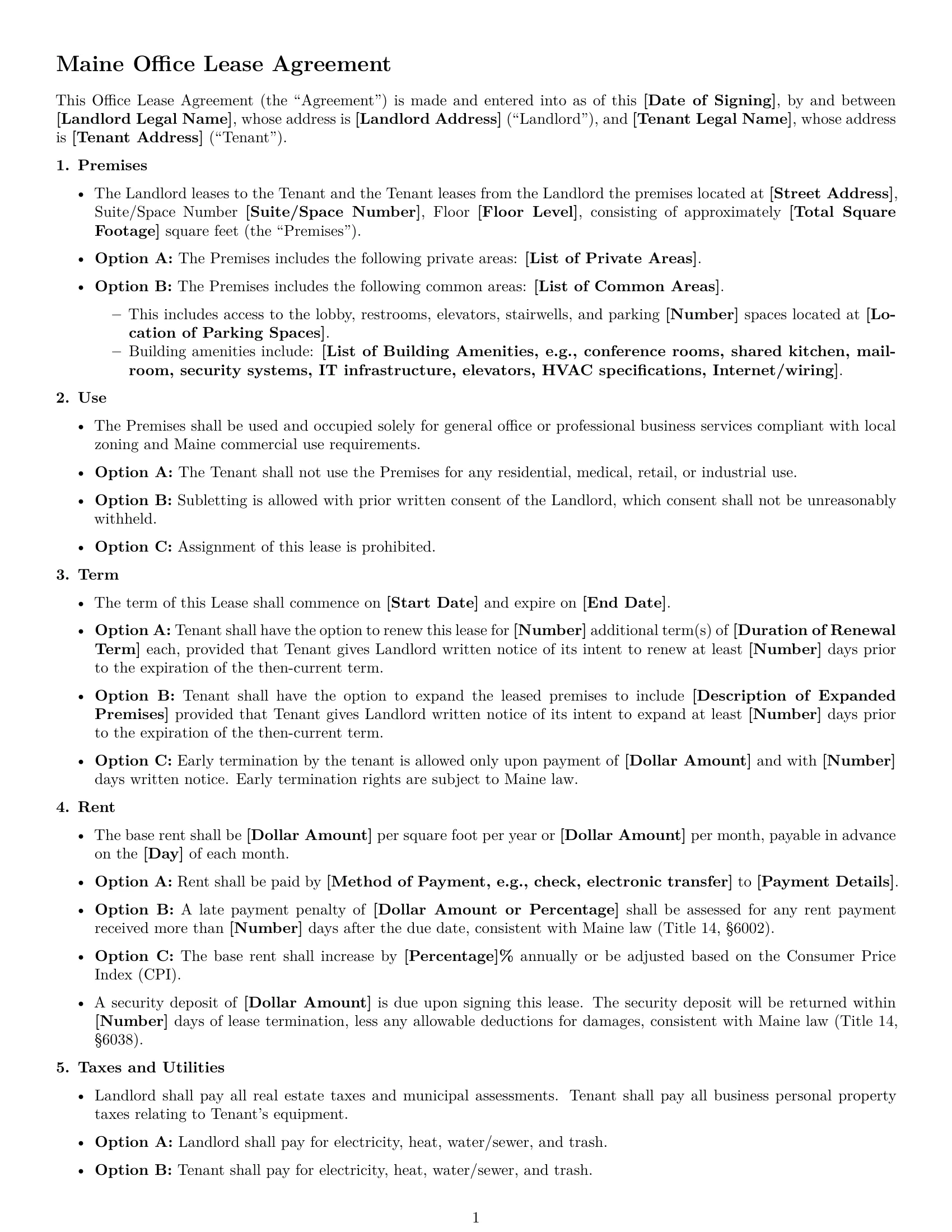 Preview page 1 of Free Maine office lease agreement template