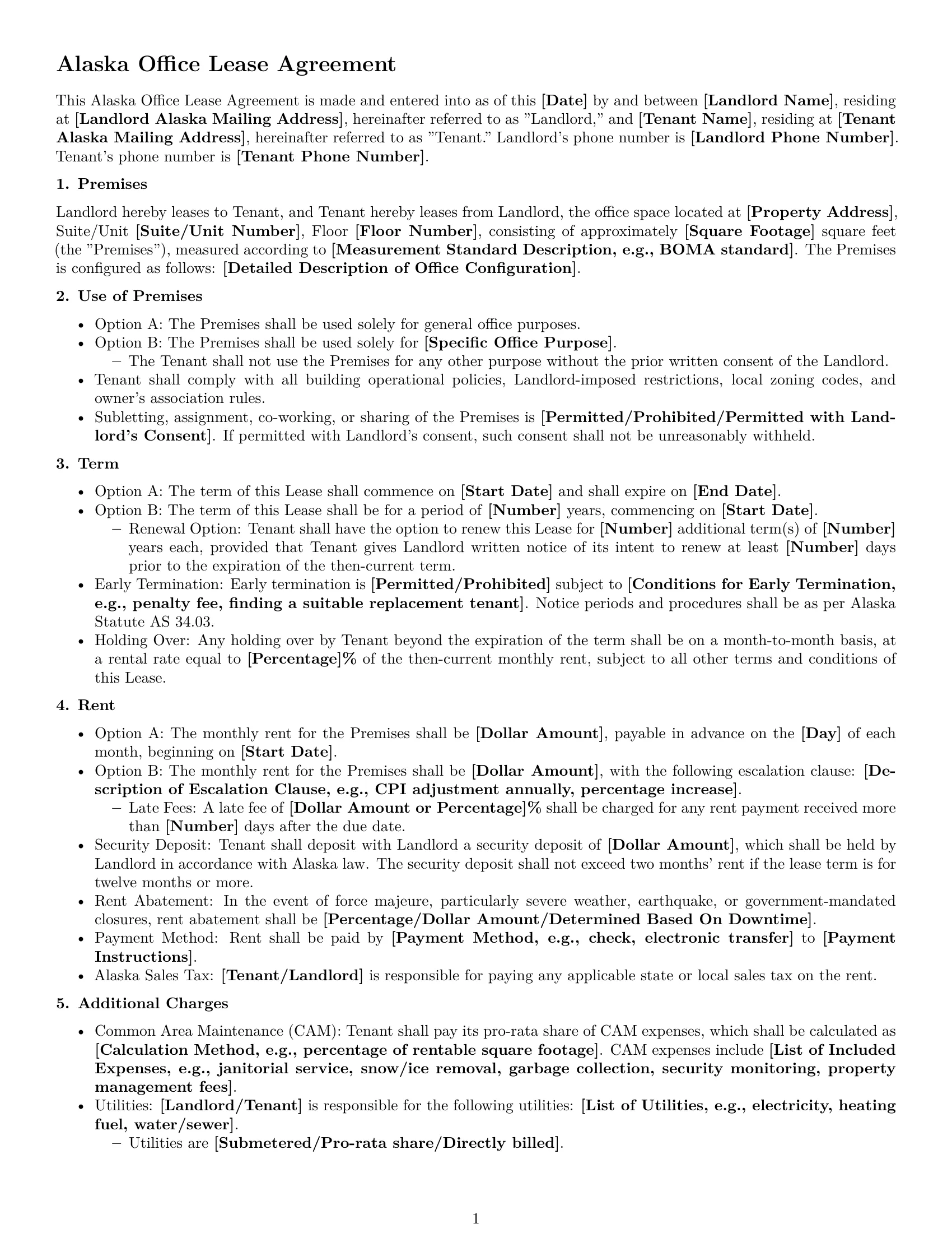 Preview page 1 of Free Alaska office lease agreement template