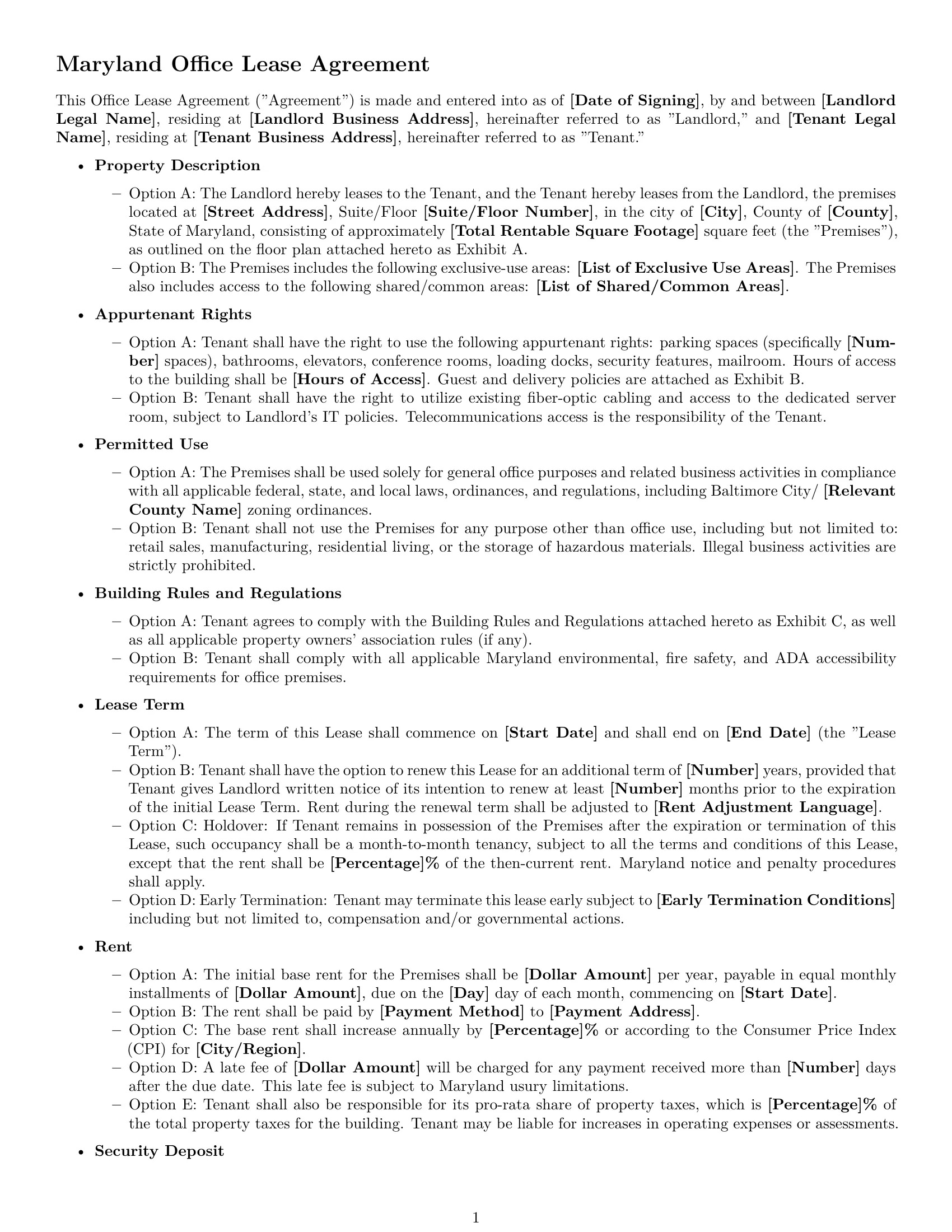 Preview page 1 of Free Maryland office lease agreement template