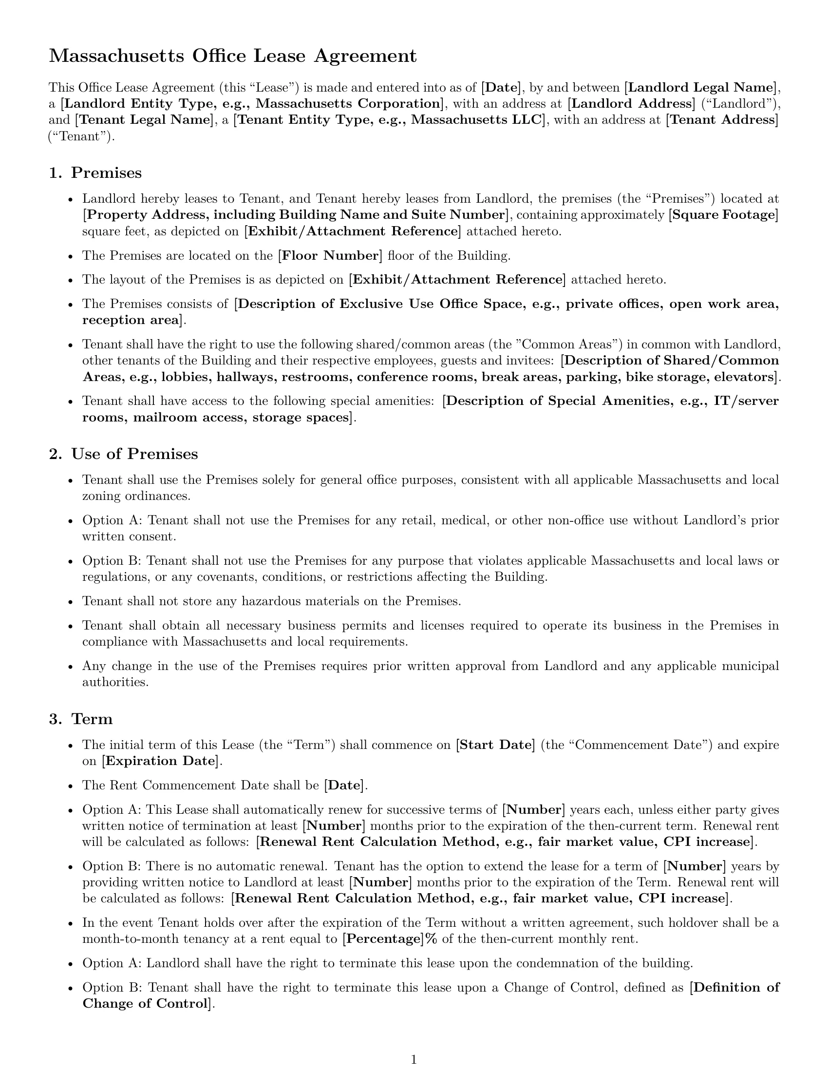 Preview page 1 of Free Massachusetts office lease agreement template