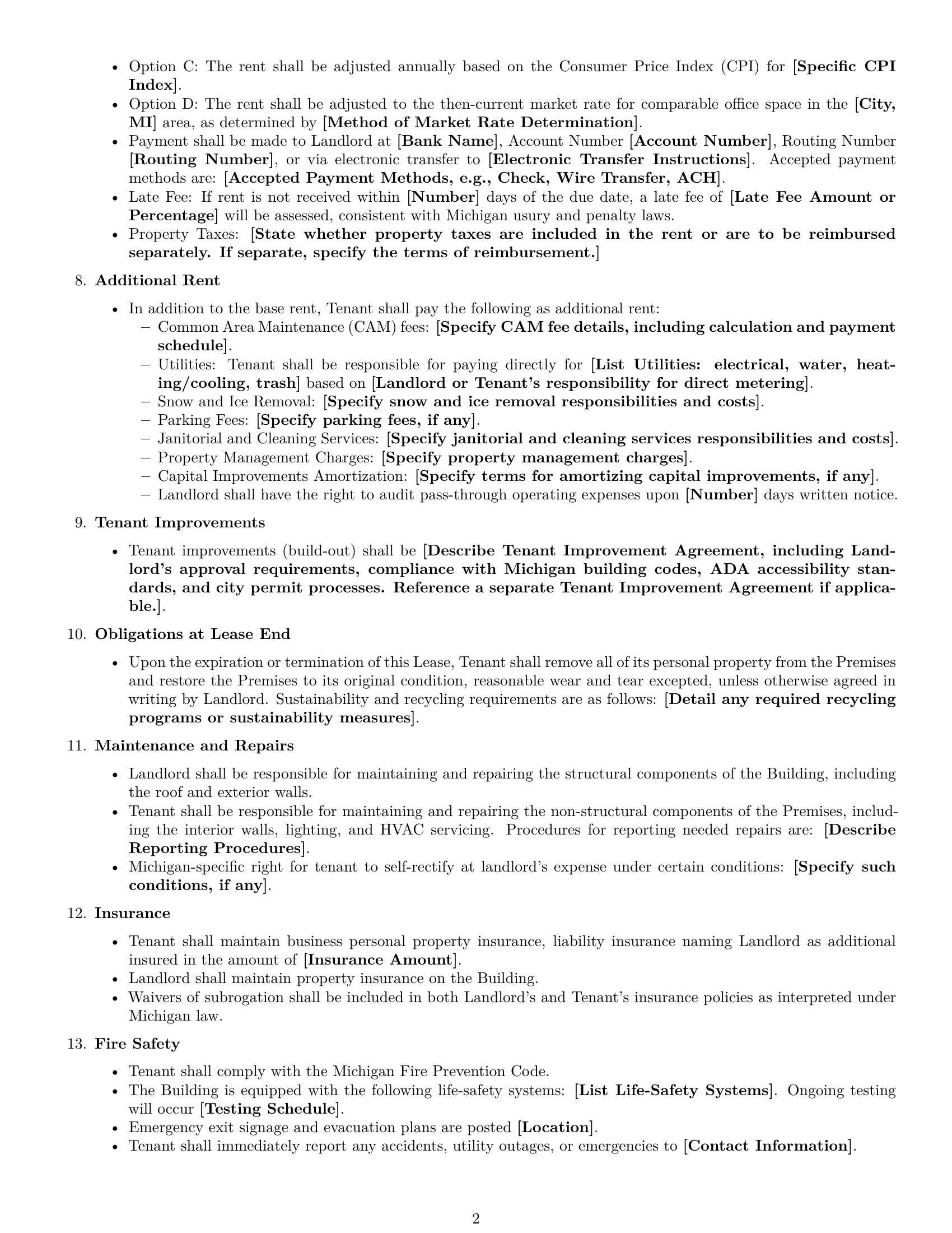 Preview page 2 of Free Michigan office lease agreement template