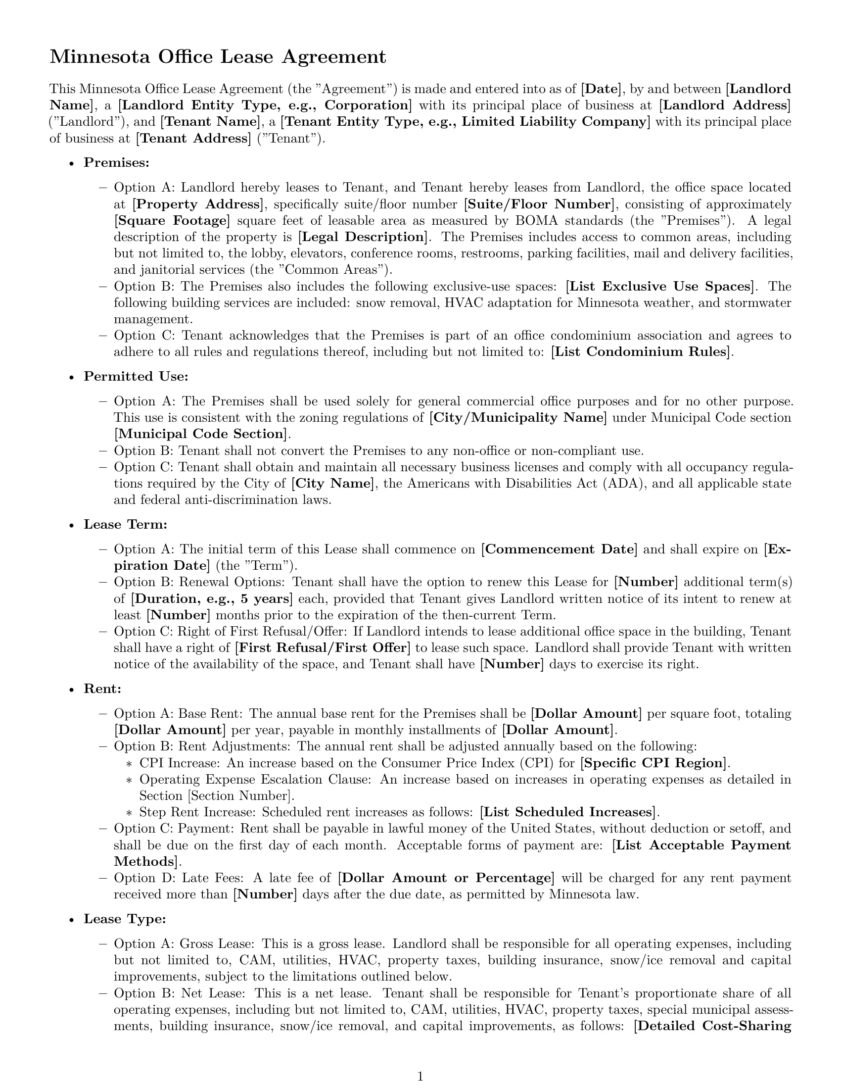 Preview page 1 of Free Minnesota office lease agreement template