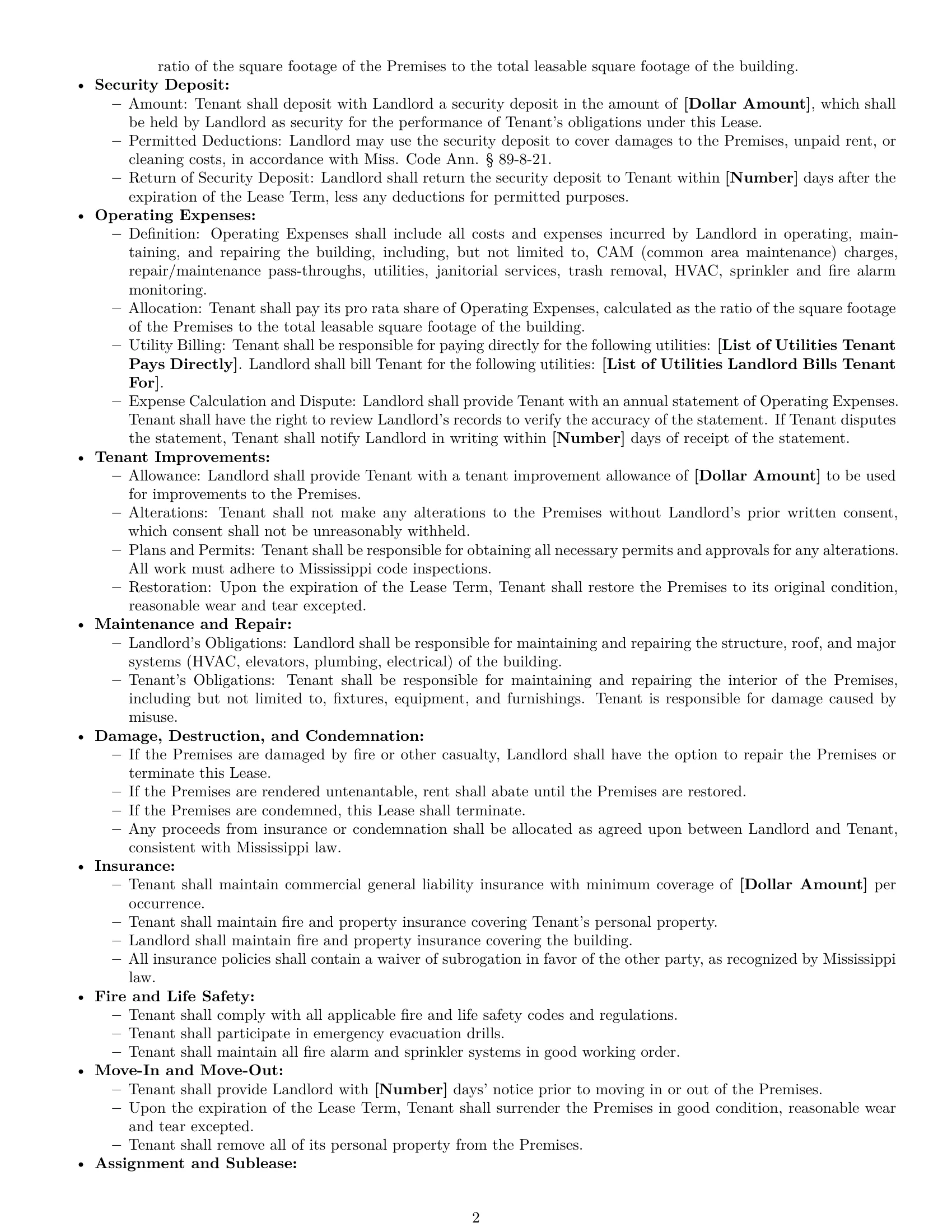 Preview page 2 of Free Mississippi office lease agreement template