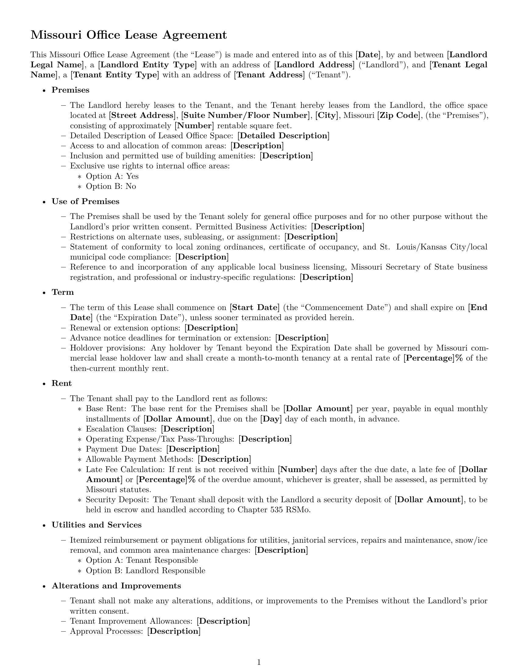 Preview page 1 of Free Missouri office lease agreement template