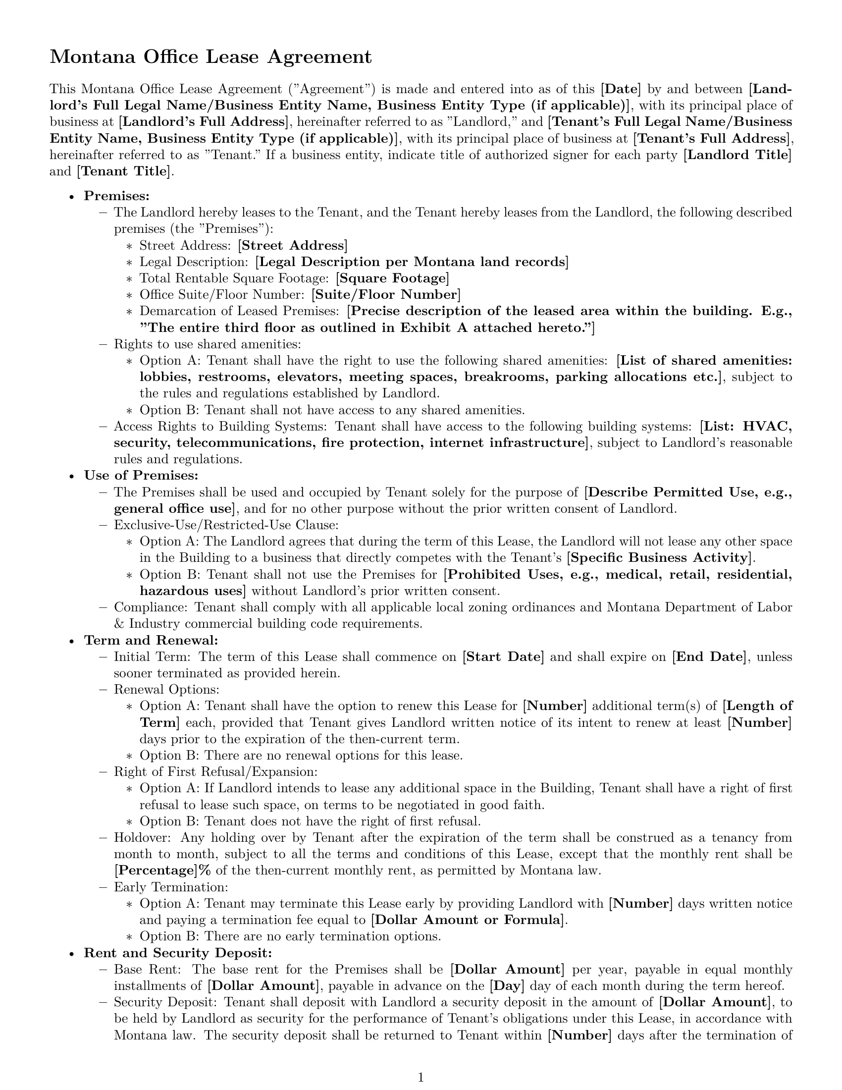 Preview page 1 of Free Montana office lease agreement template