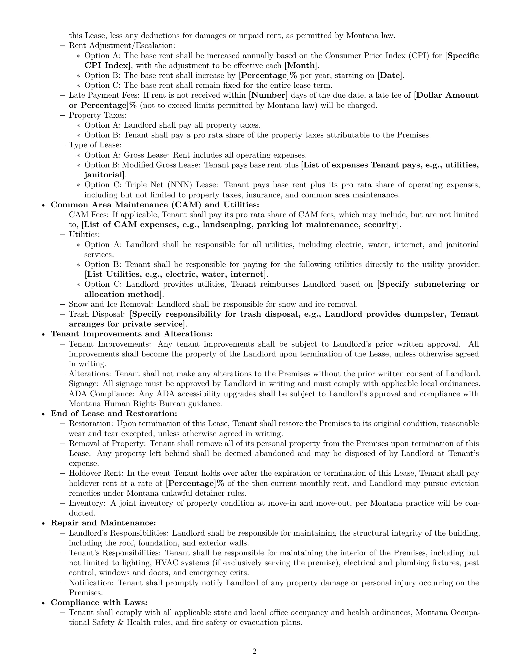 Preview page 2 of Free Montana office lease agreement template