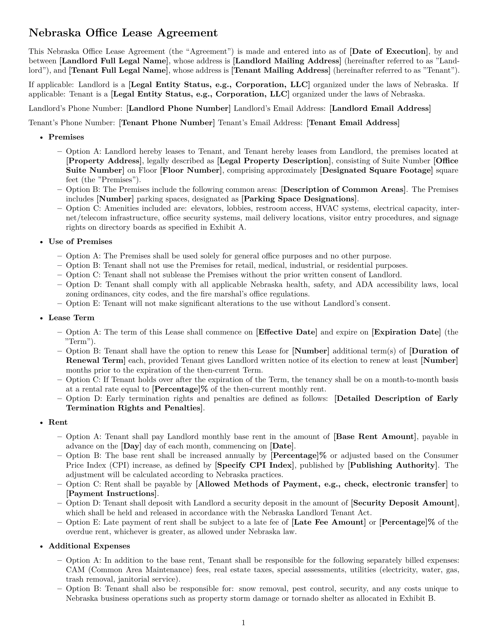 Preview page 1 of Free Nebraska office lease agreement template