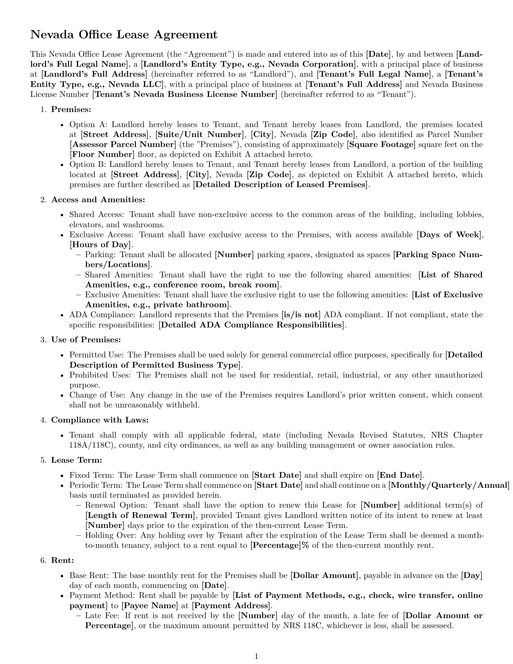 Preview page 1 of Free Nevada office lease agreement template