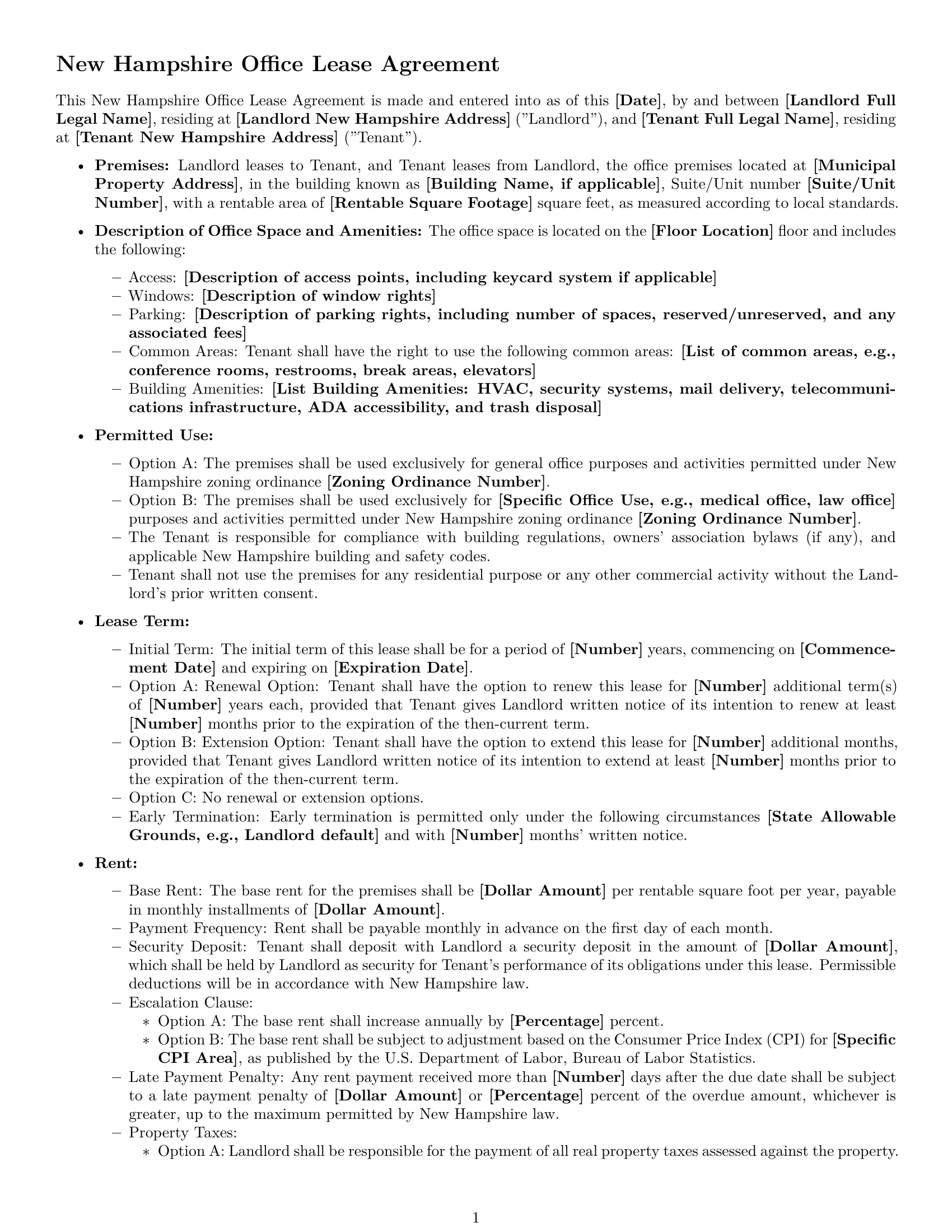 Preview page 1 of Free New Hampshire office lease agreement template