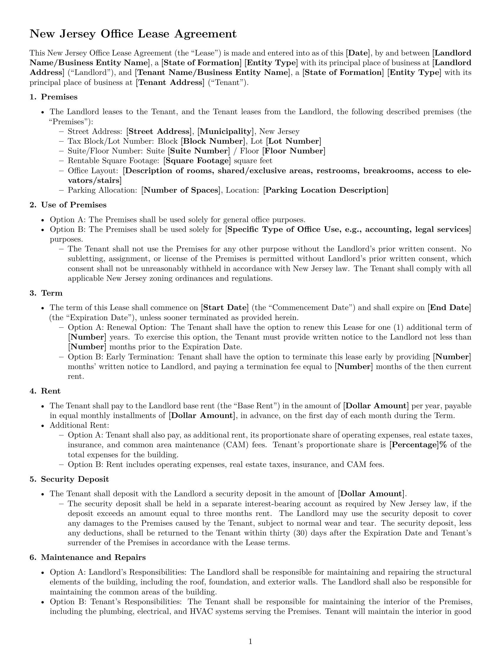 Preview page 1 of Free New Jersey office lease agreement template