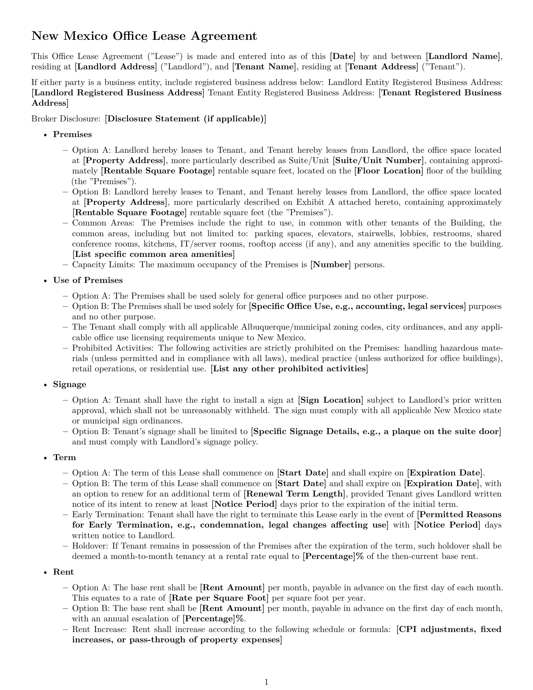 Preview page 1 of Free New Mexico office lease agreement template