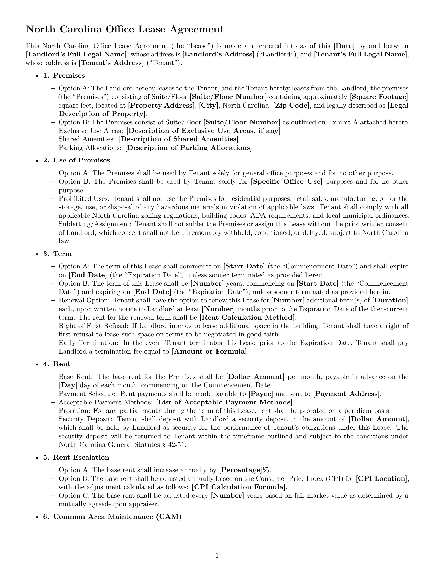Preview page 1 of Free North Carolina office lease agreement template