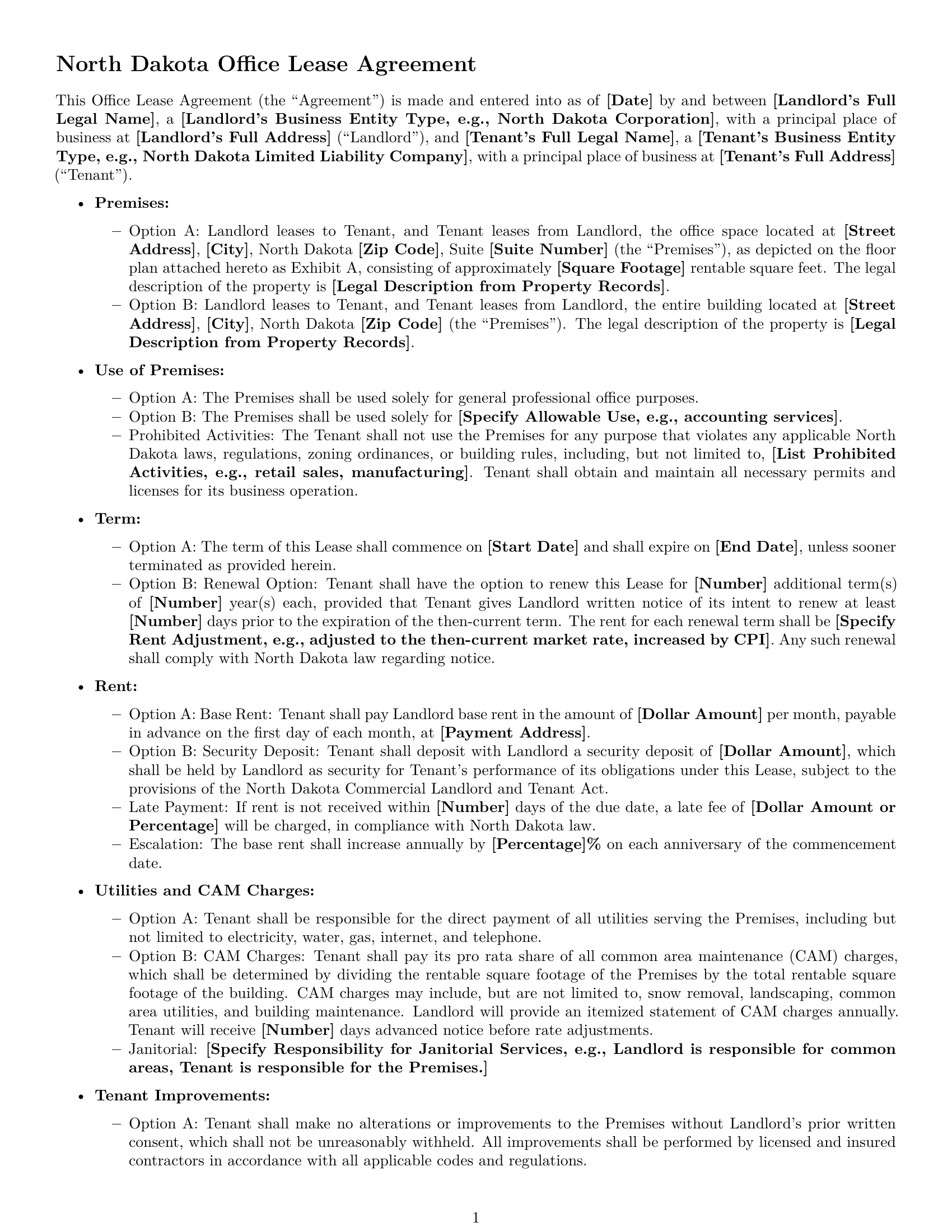 Preview page 1 of Free North Dakota office lease agreement template