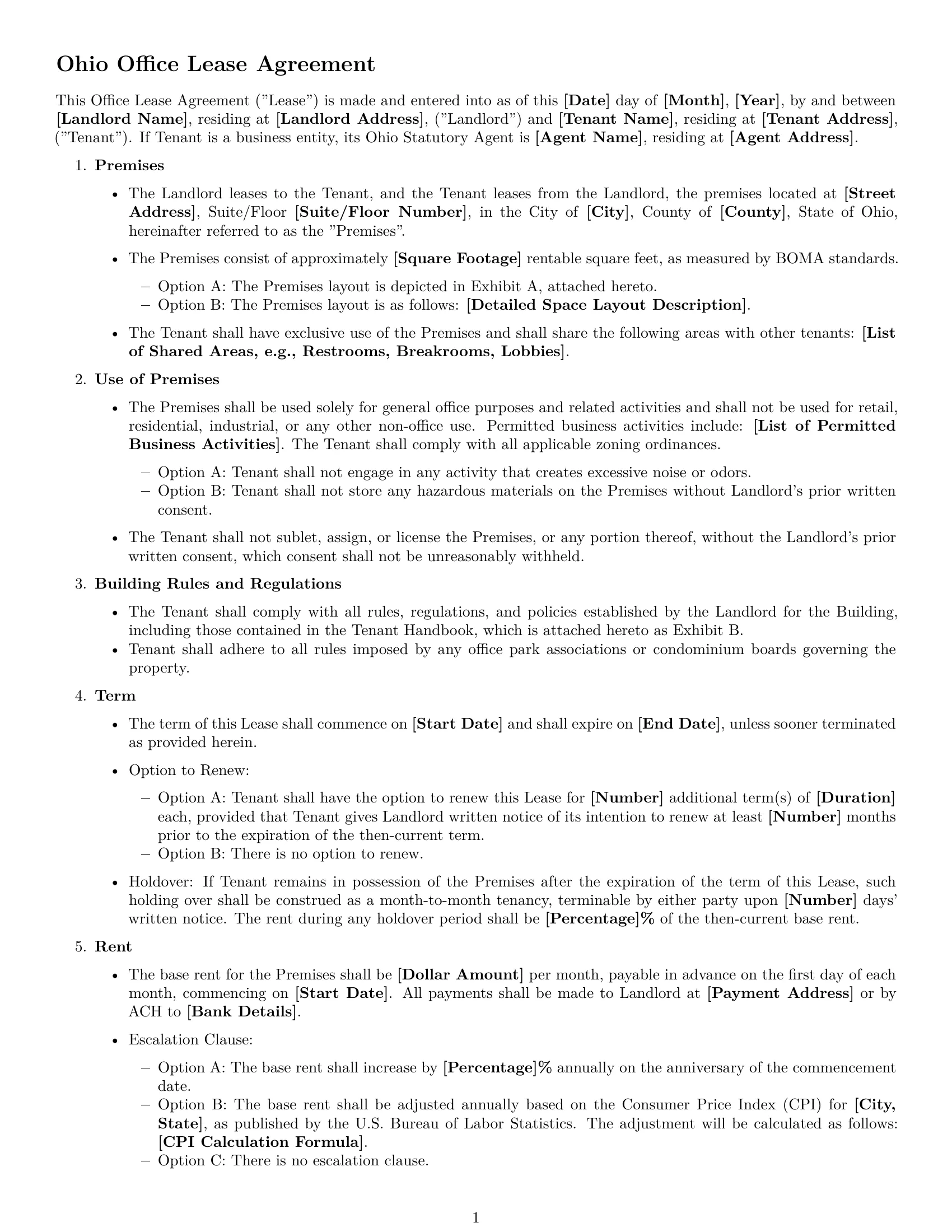 Preview page 1 of Free Ohio office lease agreement template