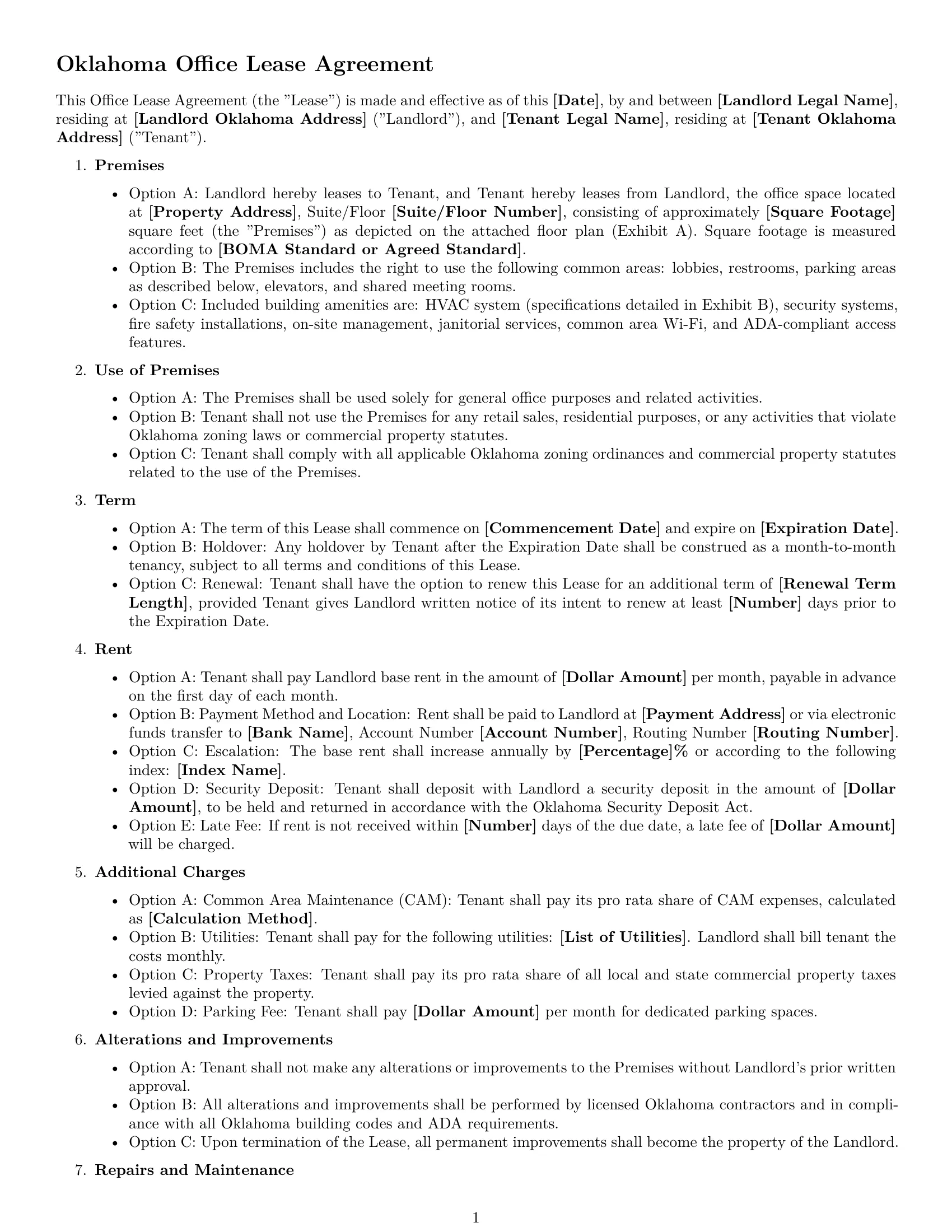 Preview page 1 of Free Oklahoma office lease agreement template