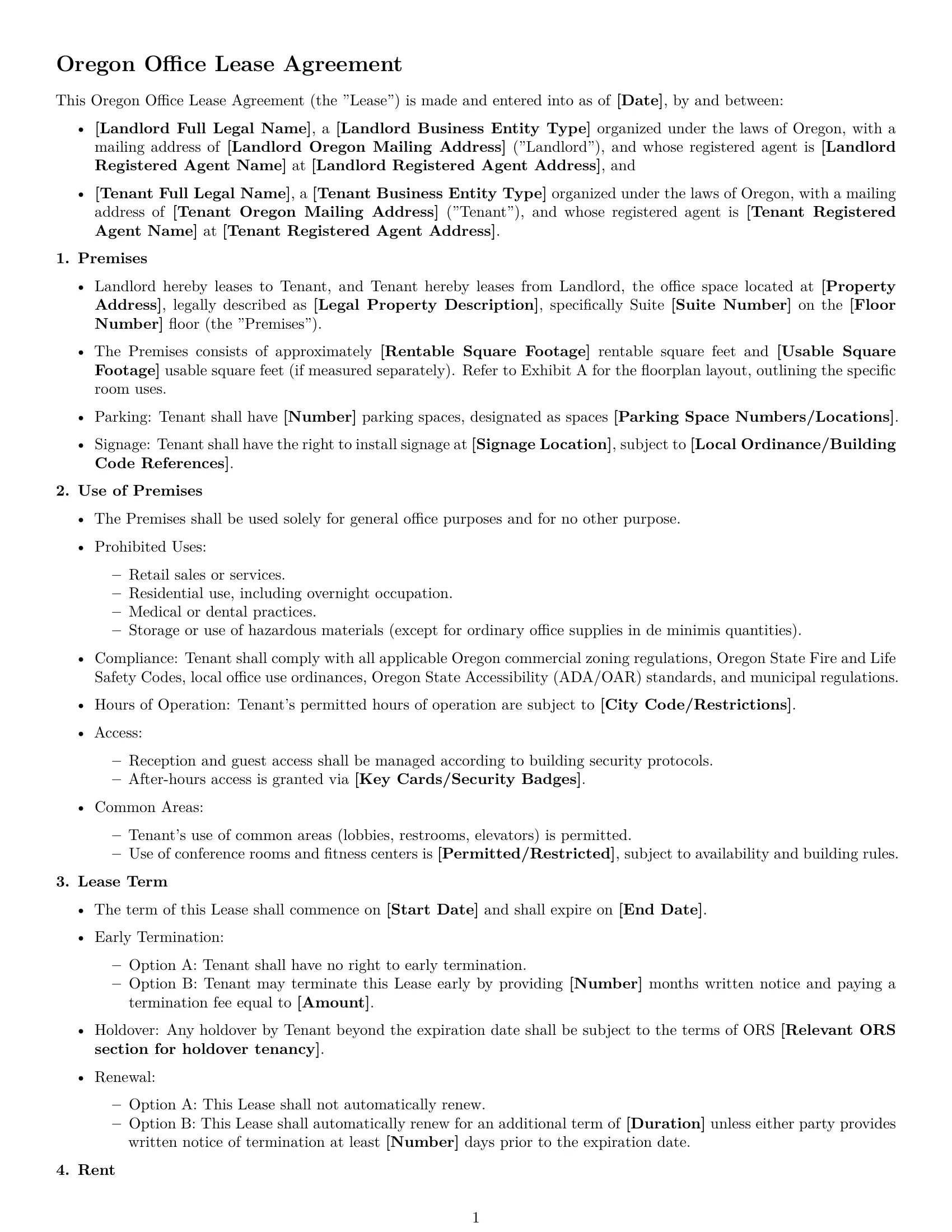 Preview page 1 of Free Oregon office lease agreement template