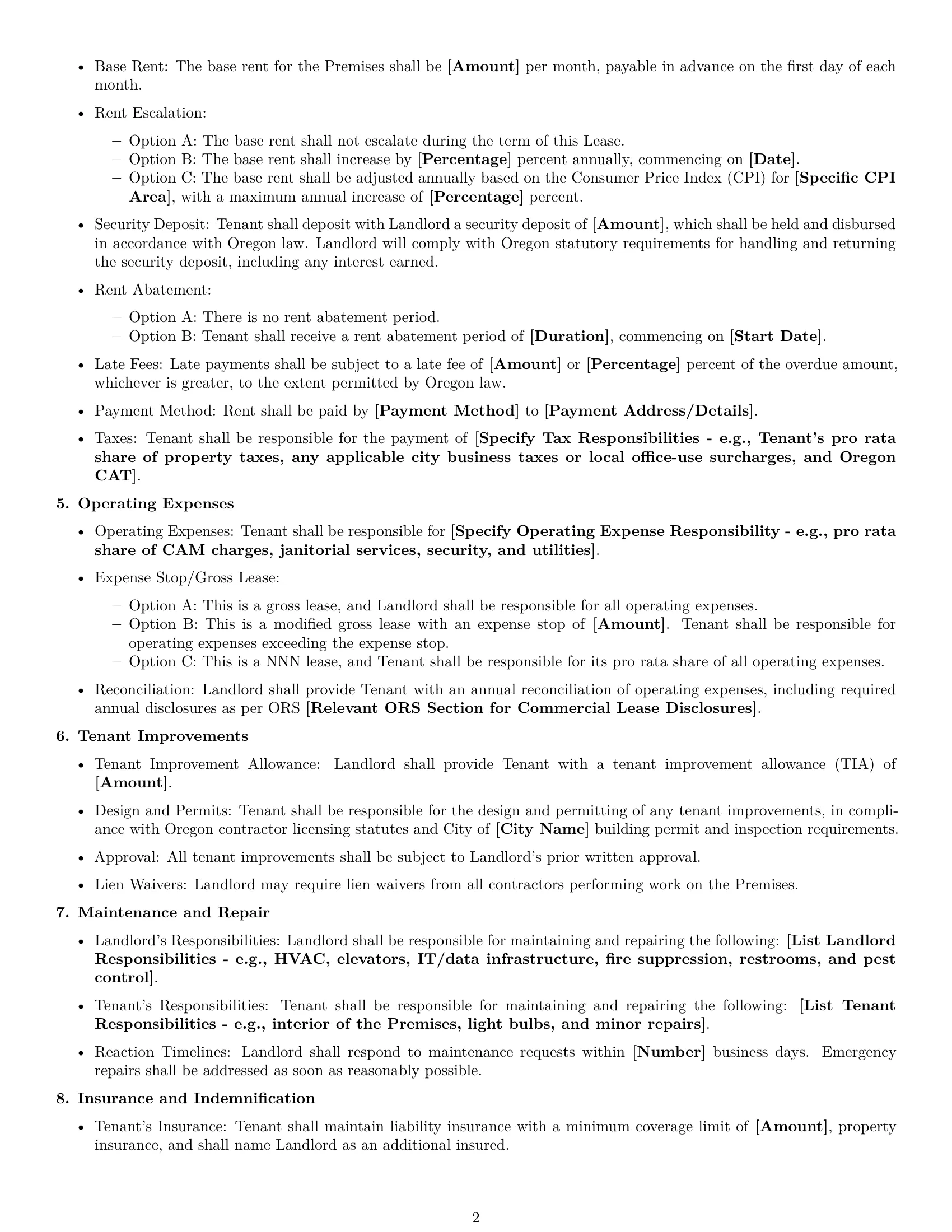 Preview page 2 of Free Oregon office lease agreement template