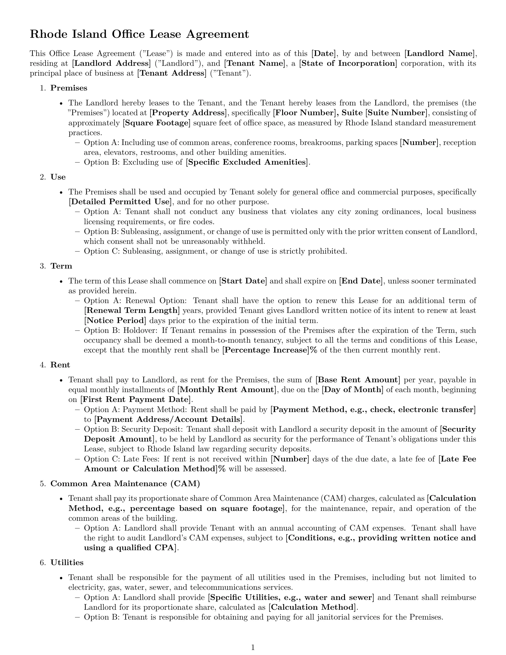 Preview page 1 of Free Rhode Island office lease agreement template