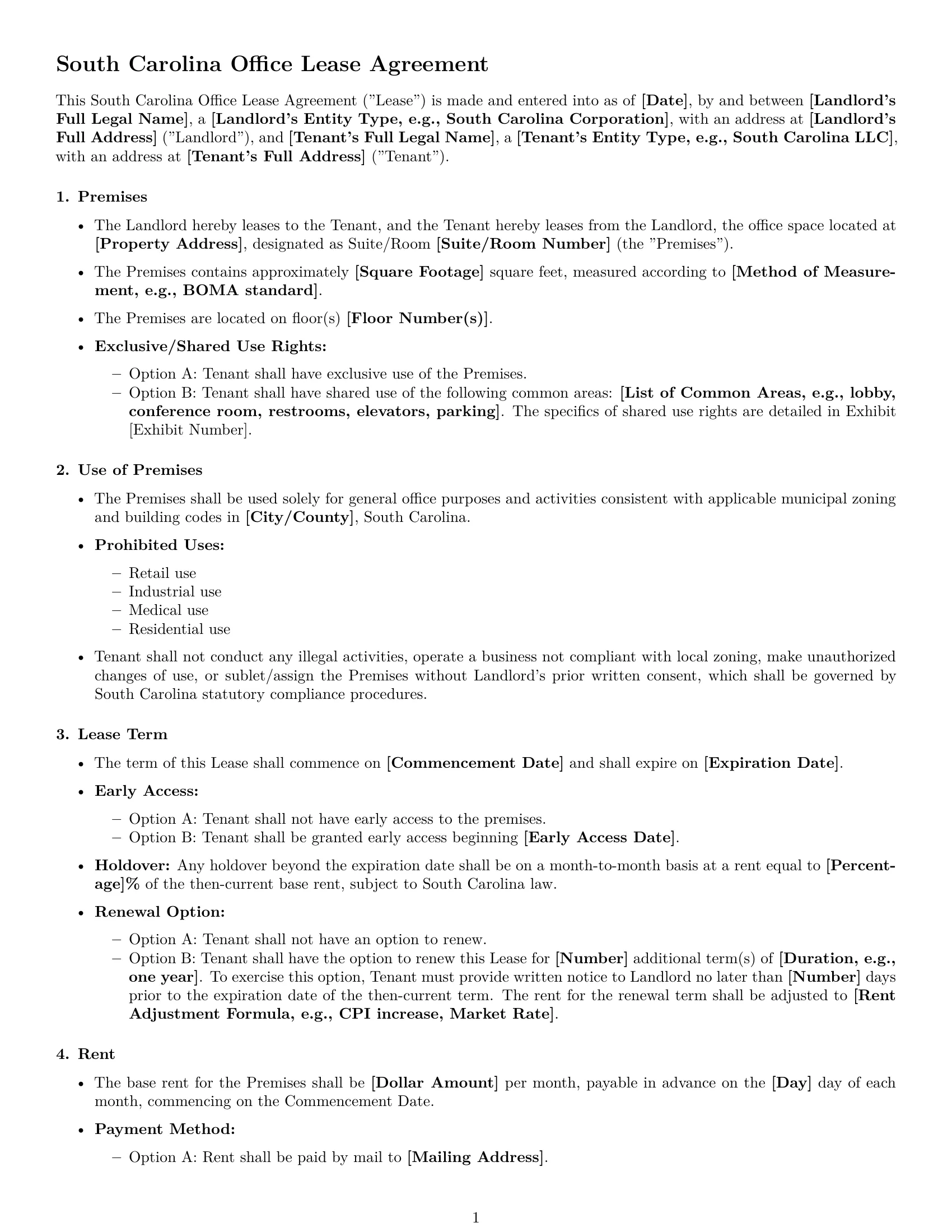Preview page 1 of Free South Carolina office lease agreement template