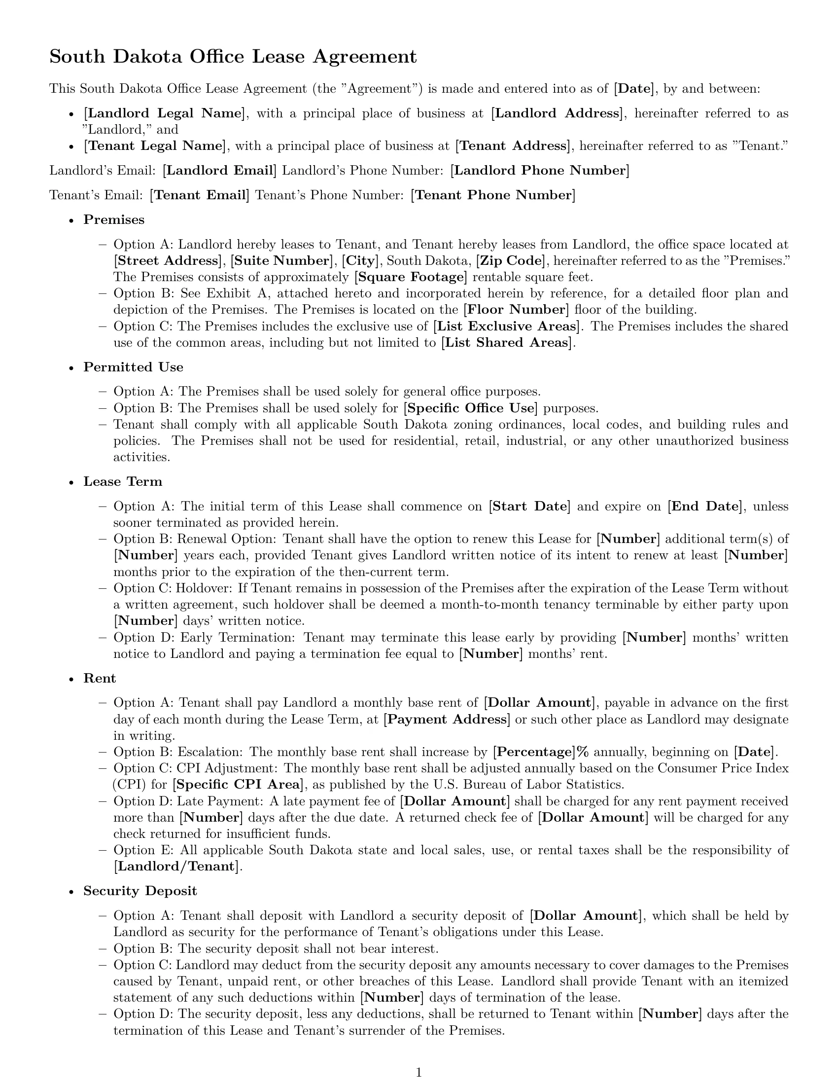 Preview page 1 of Free South Dakota office lease agreement template