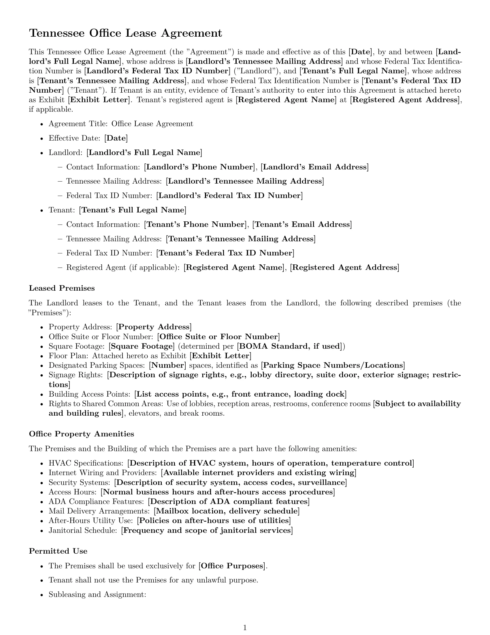 Preview page 1 of Free Tennessee office lease agreement template
