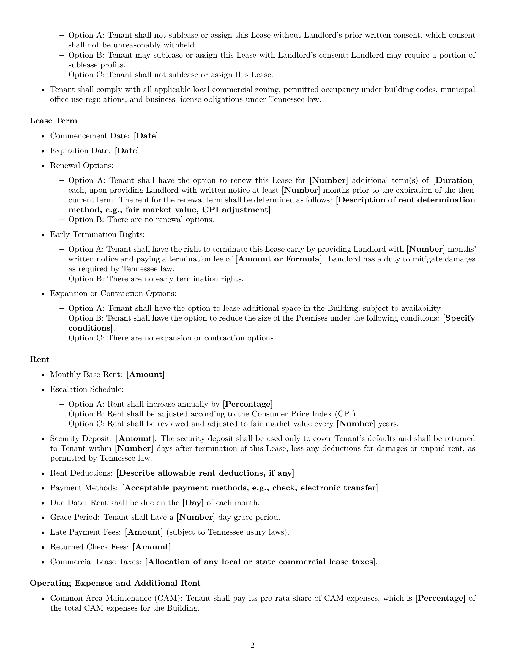 Preview page 2 of Free Tennessee office lease agreement template