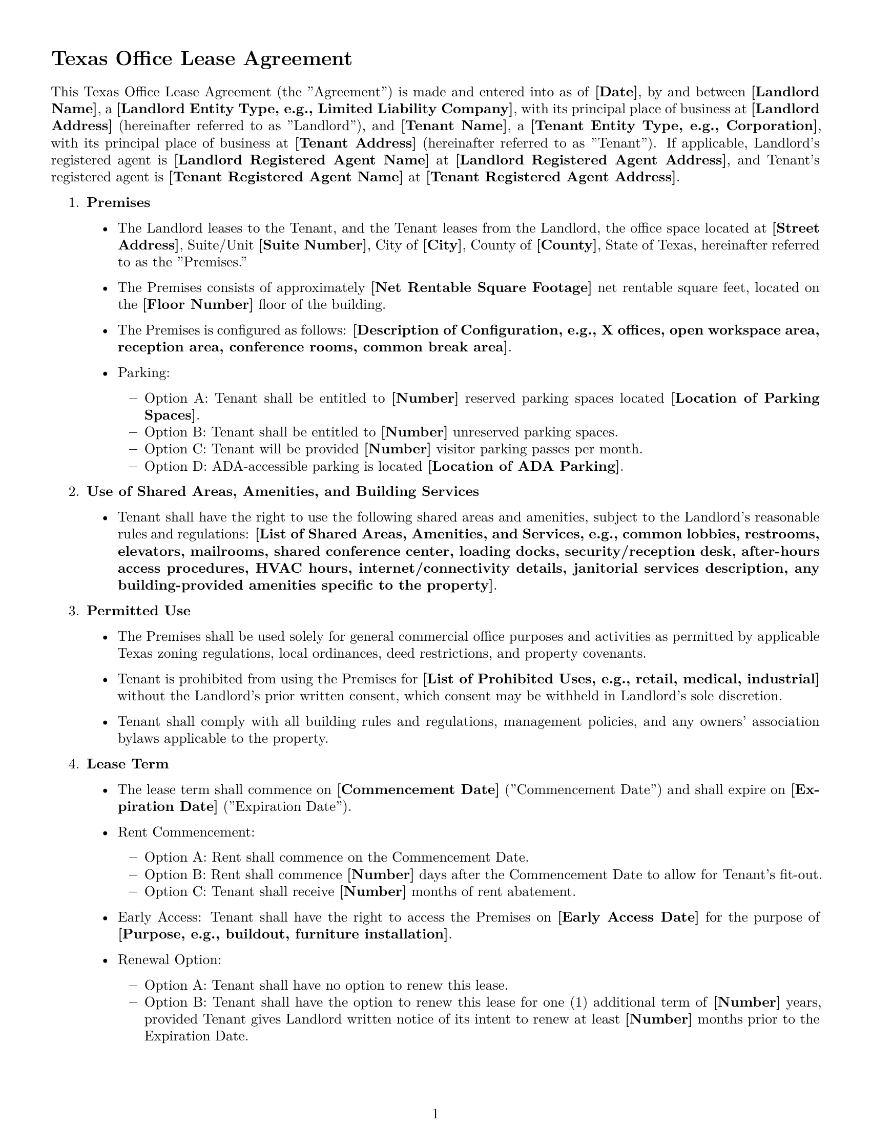 Preview page 1 of Free Texas office lease agreement template
