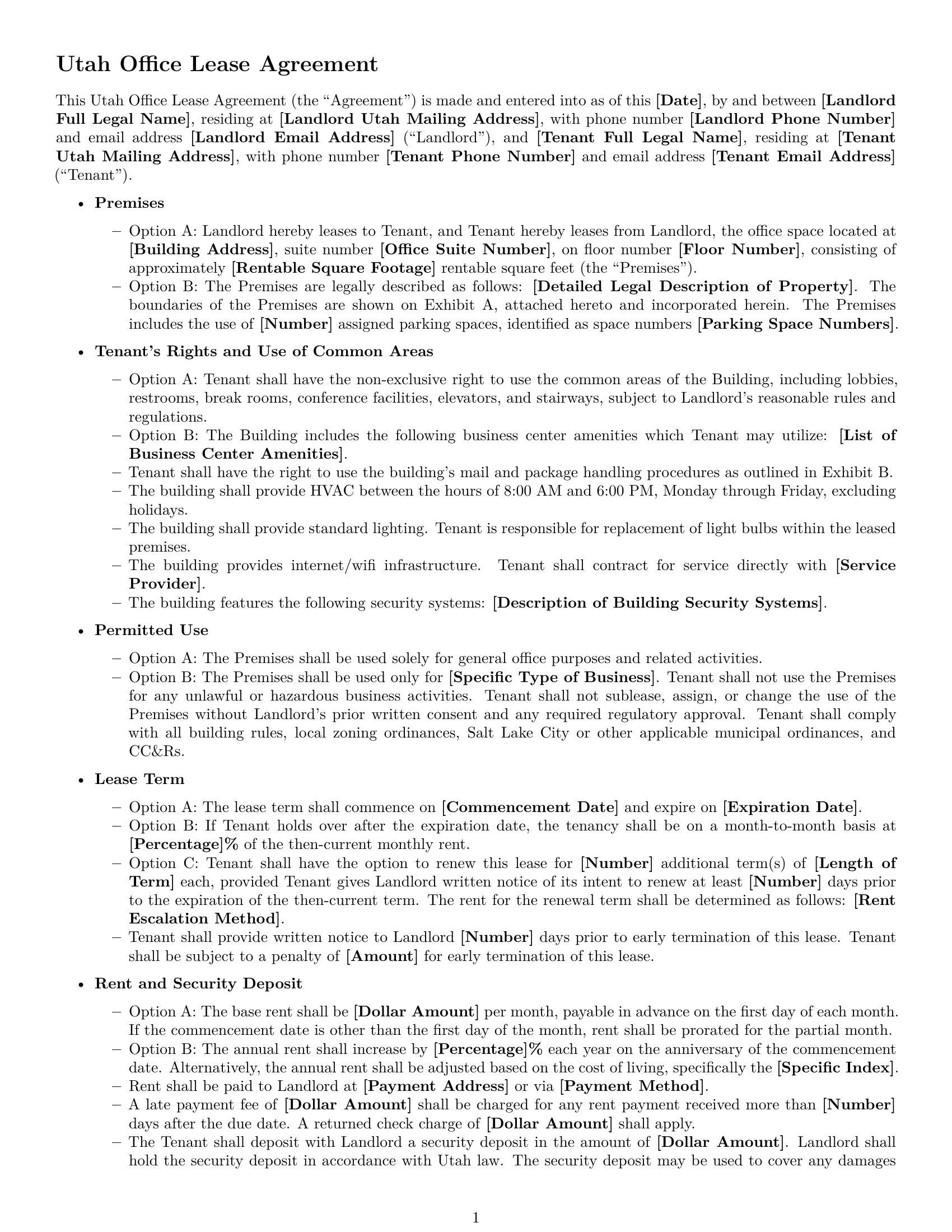 Preview page 1 of Free Utah office lease agreement template