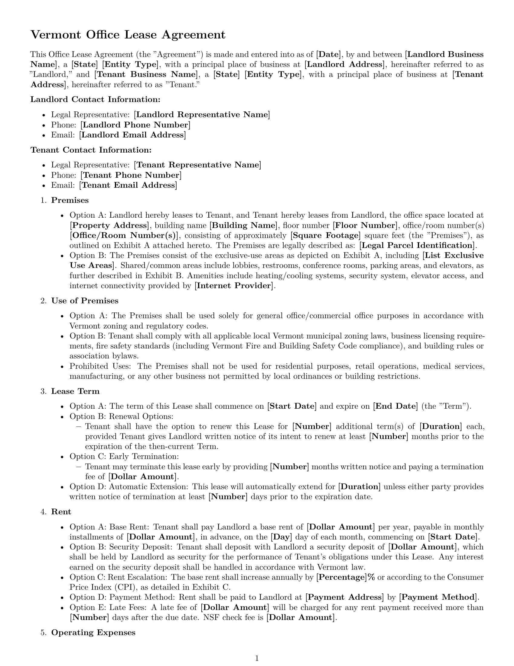 Preview page 1 of Free Vermont office lease agreement template