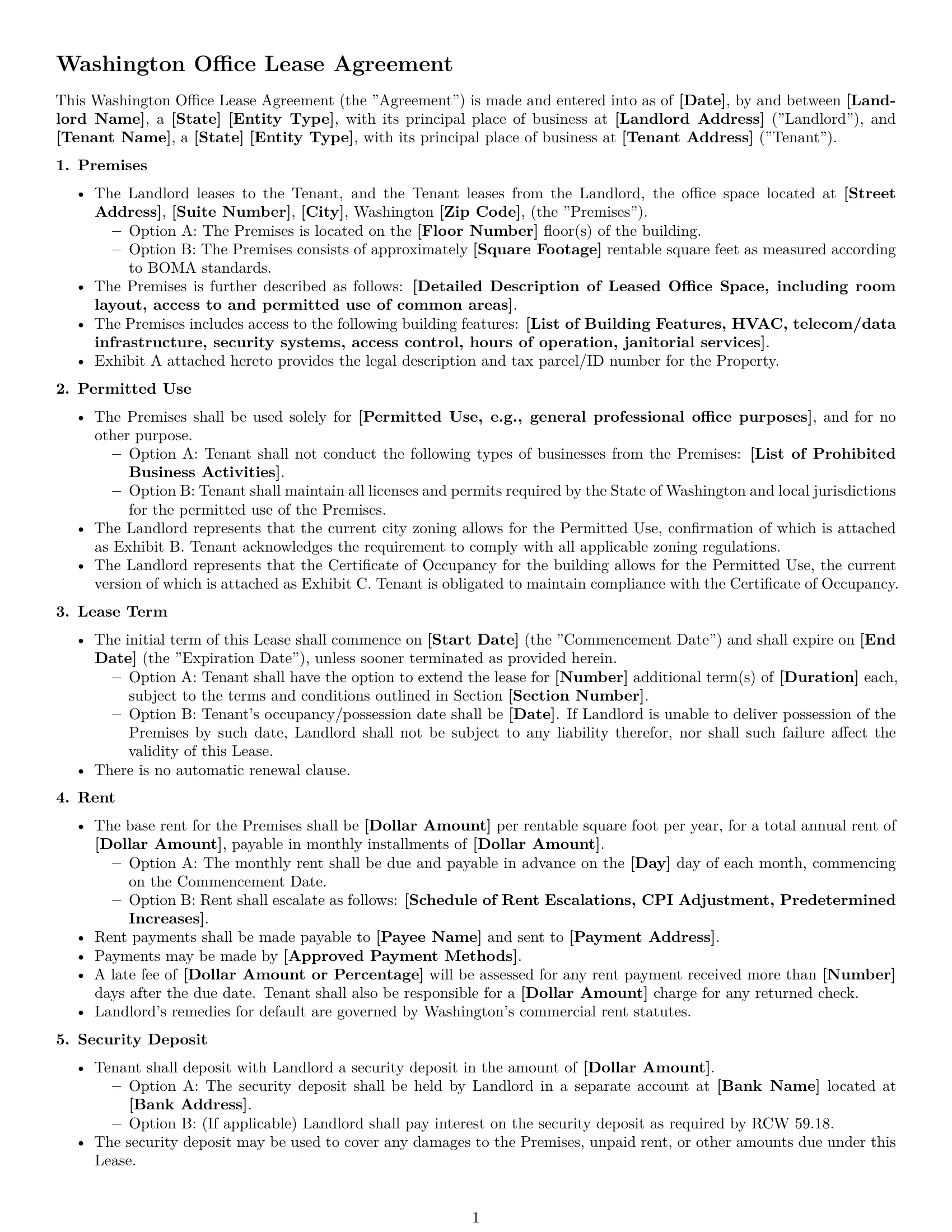 Preview page 1 of Free Washington office lease agreement template