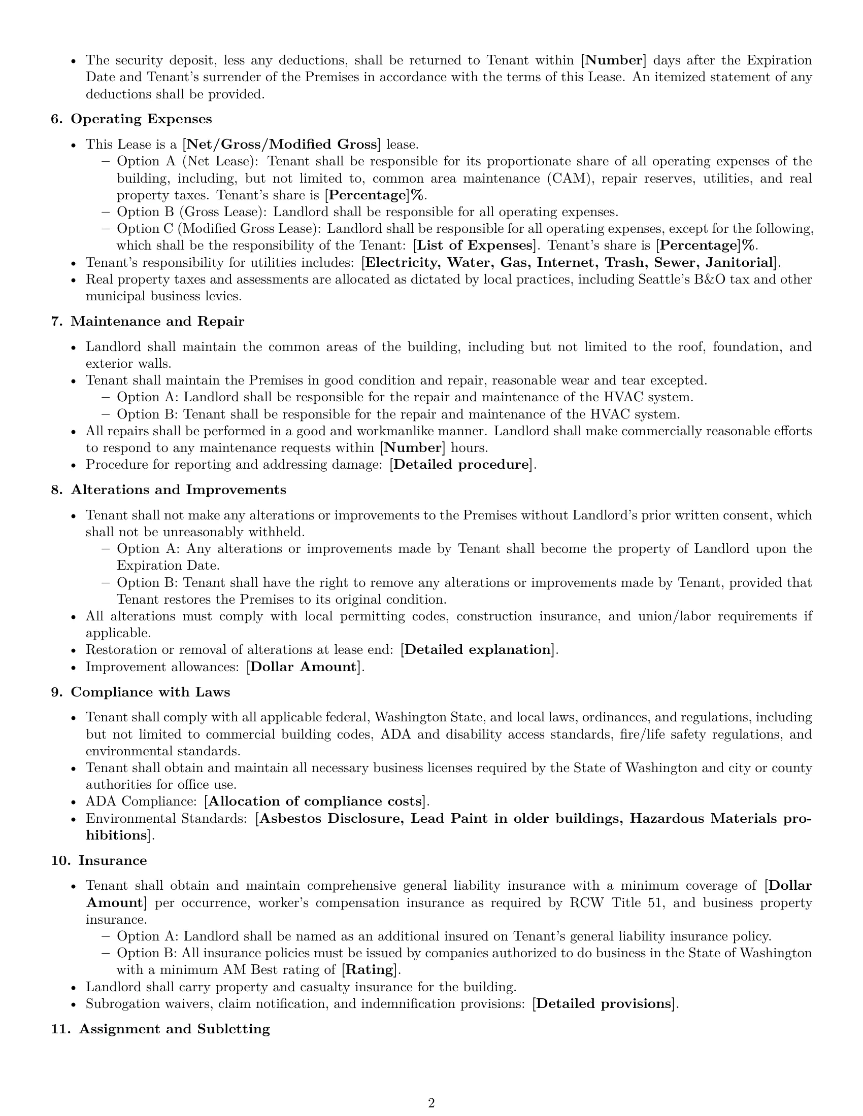 Preview page 2 of Free Washington office lease agreement template