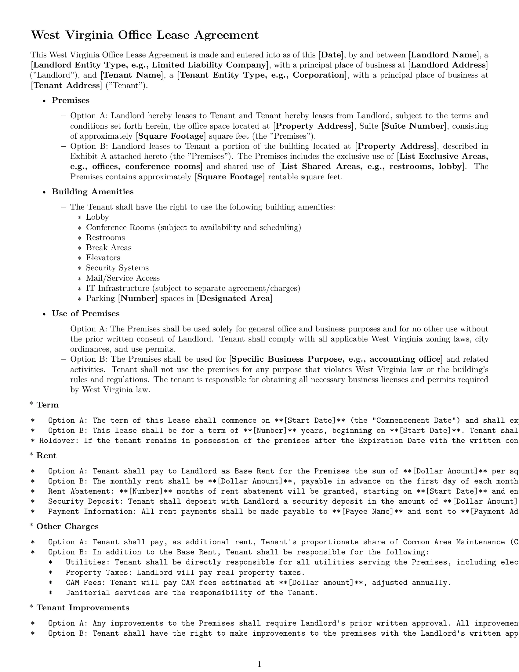 Preview page 1 of Free West Virginia office lease agreement template