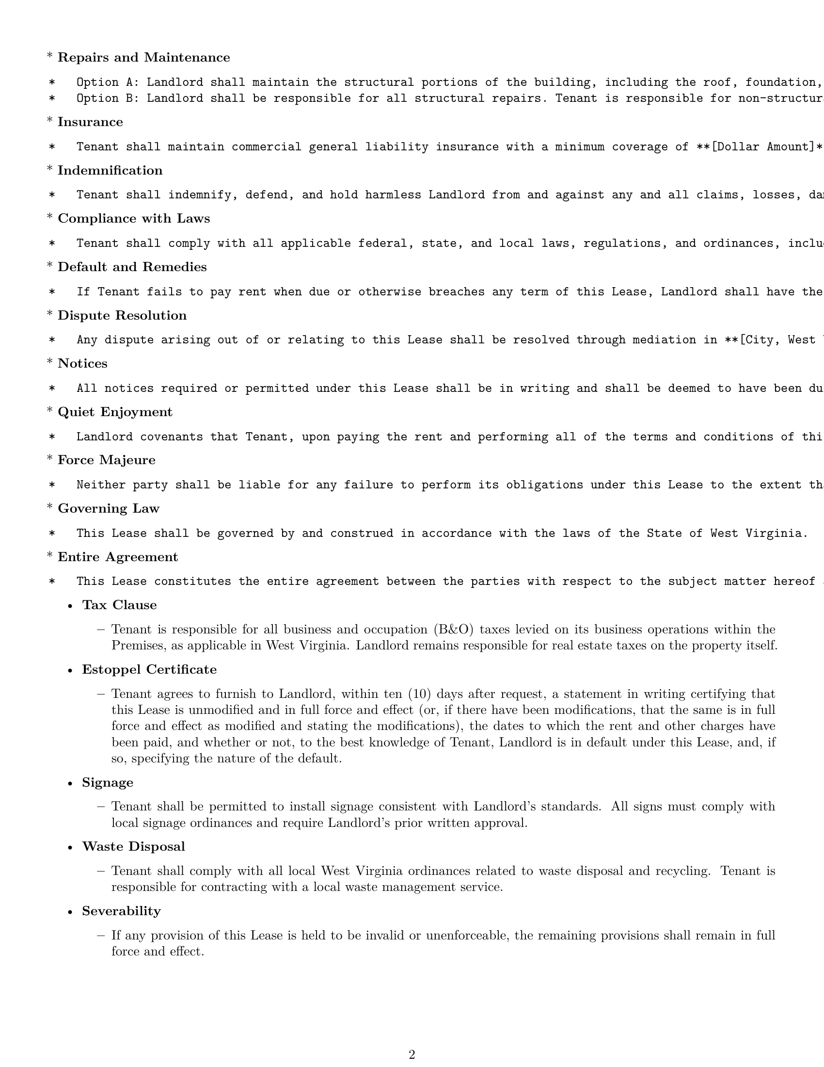 Preview page 2 of Free West Virginia office lease agreement template
