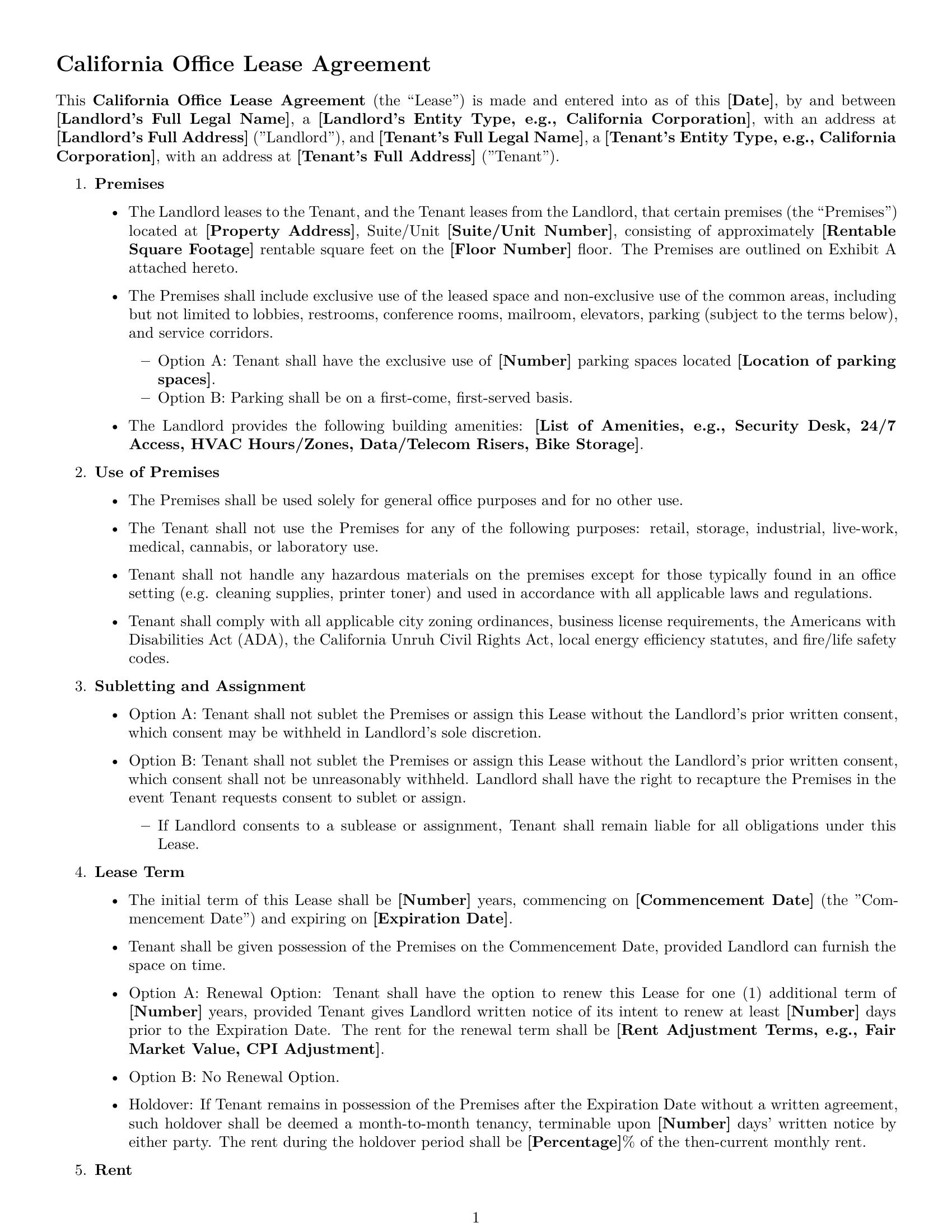 Preview page 1 of Free California office lease agreement template