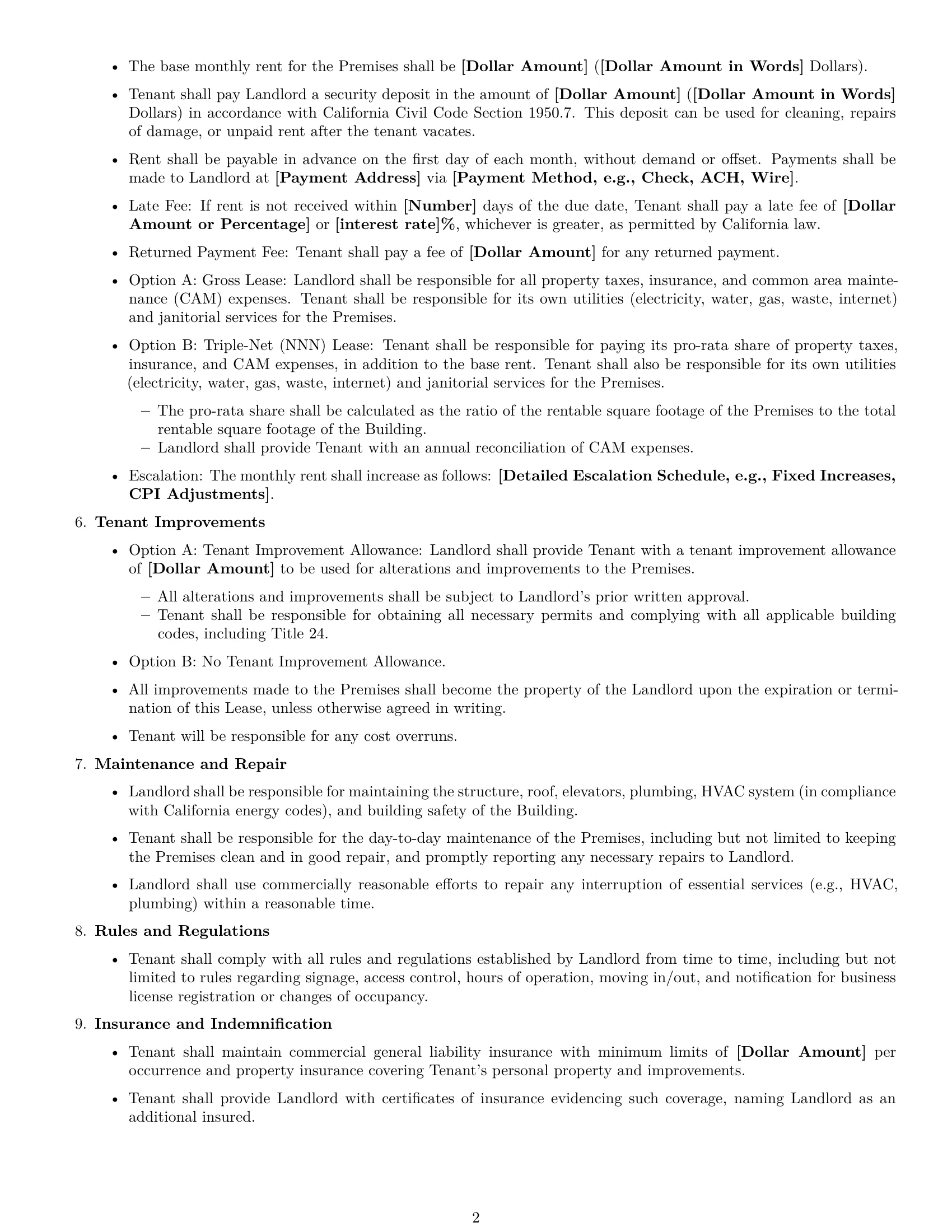 Preview page 2 of Free California office lease agreement template