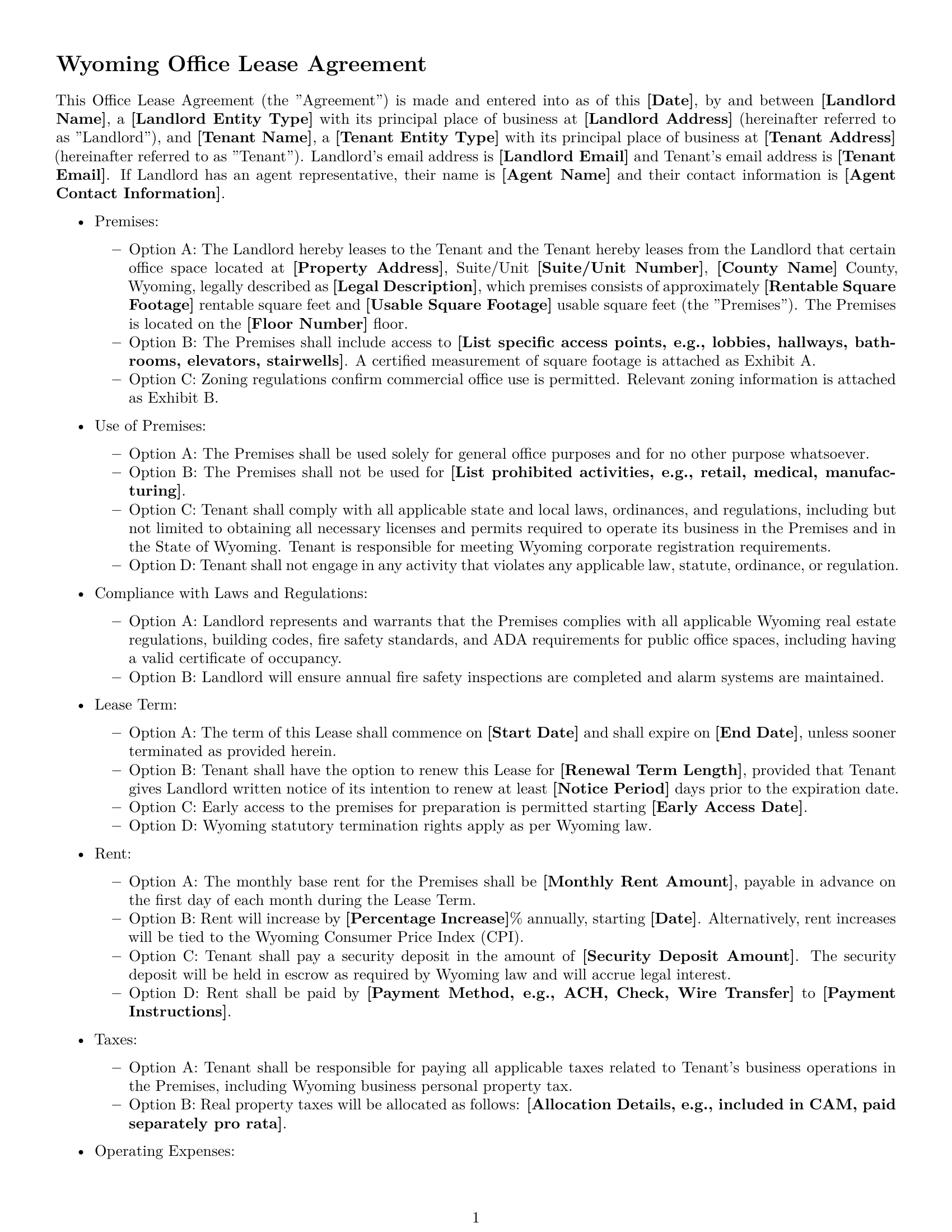 Preview page 1 of Free Wyoming office lease agreement template